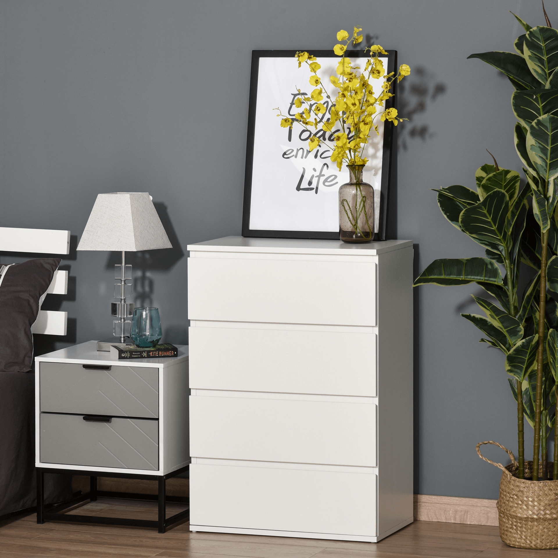 White 4-Drawer Chest - Stylish Storage Cabinet, Elevate storage with our White 4-Drawer Chest. Perfect for bedrooms and living rooms, it combines style and spacious functionality.