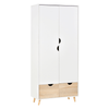 Elegant 2-Door Clothes Wardrobe - White Storage Solution, Enhance your bedroom with this white wardrobe featuring a clothes rail, top shelf, and 2 drawers. Simple and sophisticated design to fit any decor.