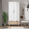 Elegant 2-Door Clothes Wardrobe - White Storage Solution, Enhance your bedroom with this white wardrobe featuring a clothes rail, top shelf, and 2 drawers. Simple and sophisticated design to fit any decor.