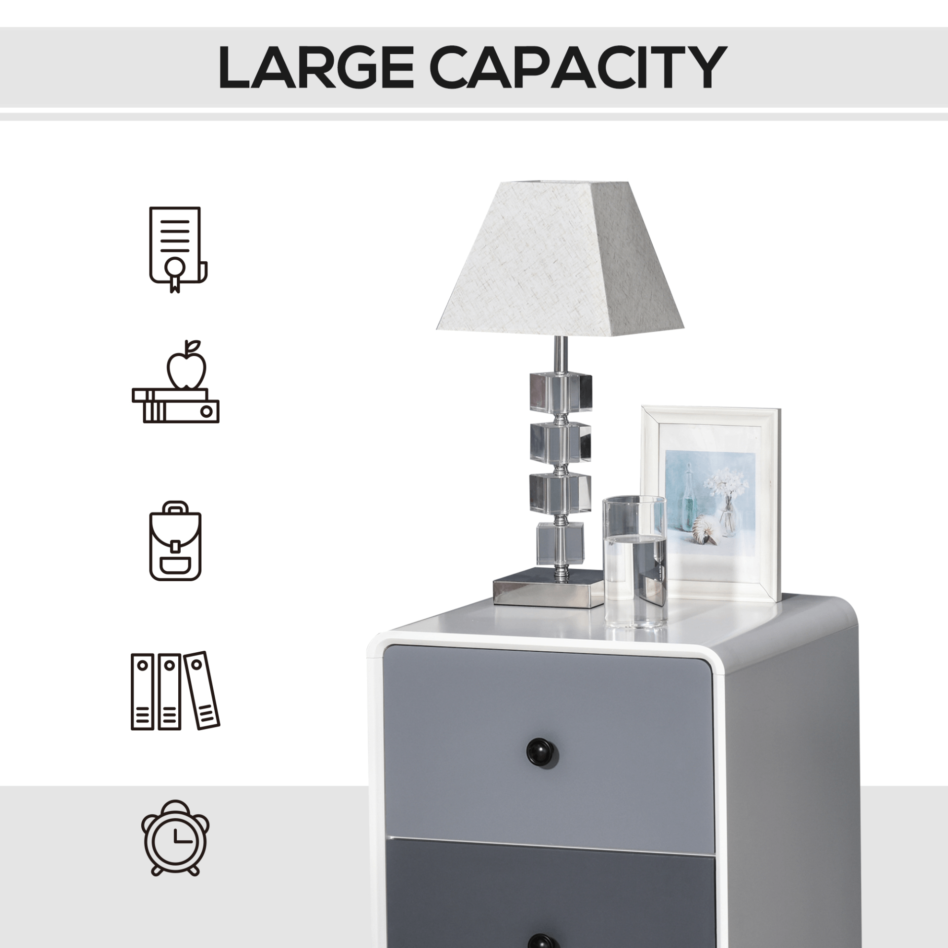 Modern Side Cabinet Nightstand - Sleek & Functional, Elevate your home decor with this Modern Side Cabinet Nightstand. Features 2 spacious drawers perfect for bedroom or living room storage.