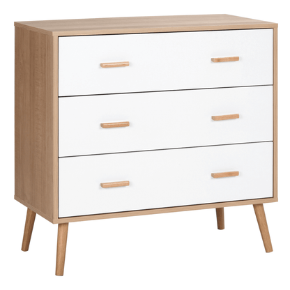 3-Drawer Chest - Elegant Storage in White & Natural Finish, Organize your space with our stylish 3-Drawer Chest. Featuring spacious drawers and a versatile white and natural wood design, it complements any room.