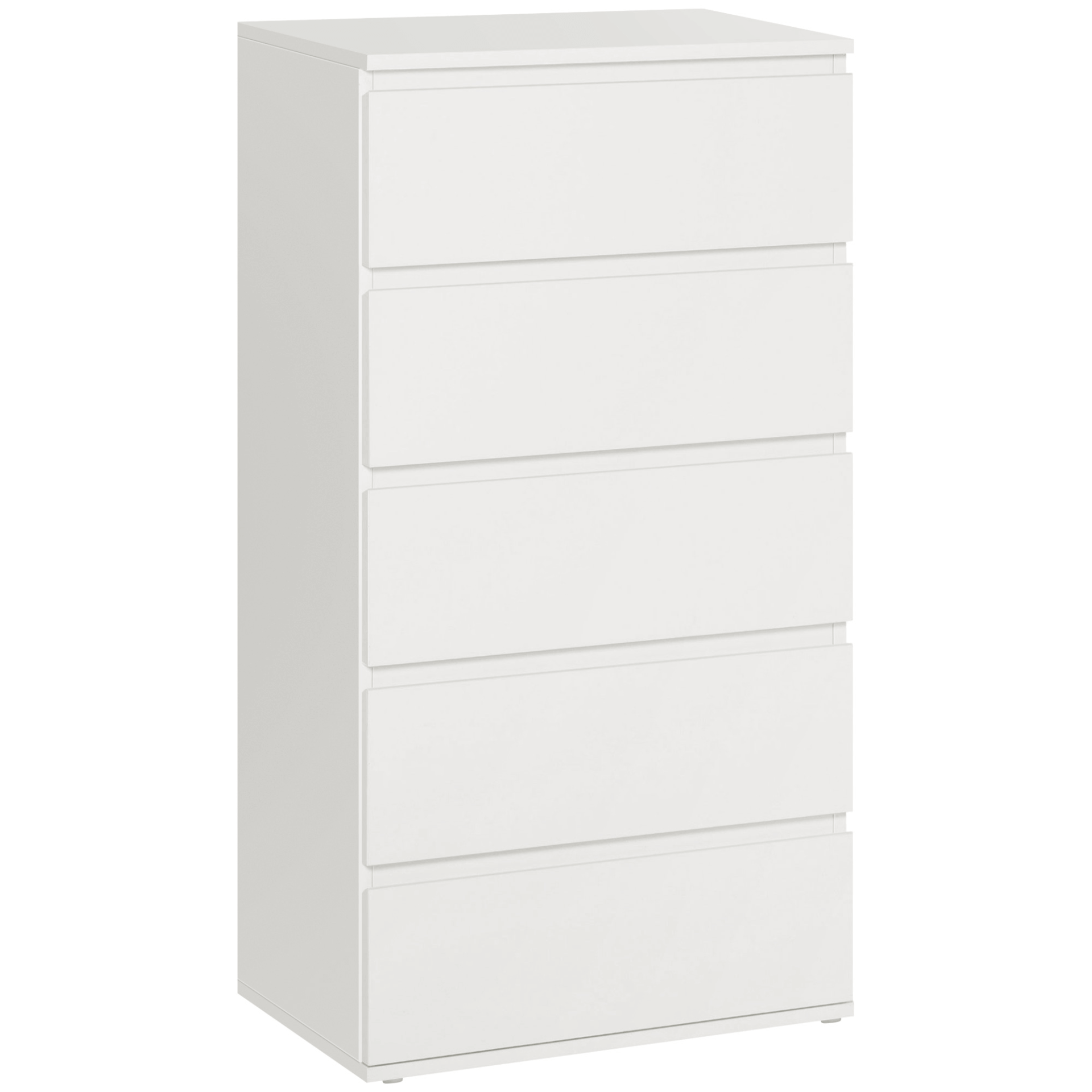 White 5-Drawer Chest – Modern Storage for Home, Upgrade your bedroom with this stylish white 5-drawer chest. Perfect for ample storage of clothes and accessories, adding elegance and functionality.