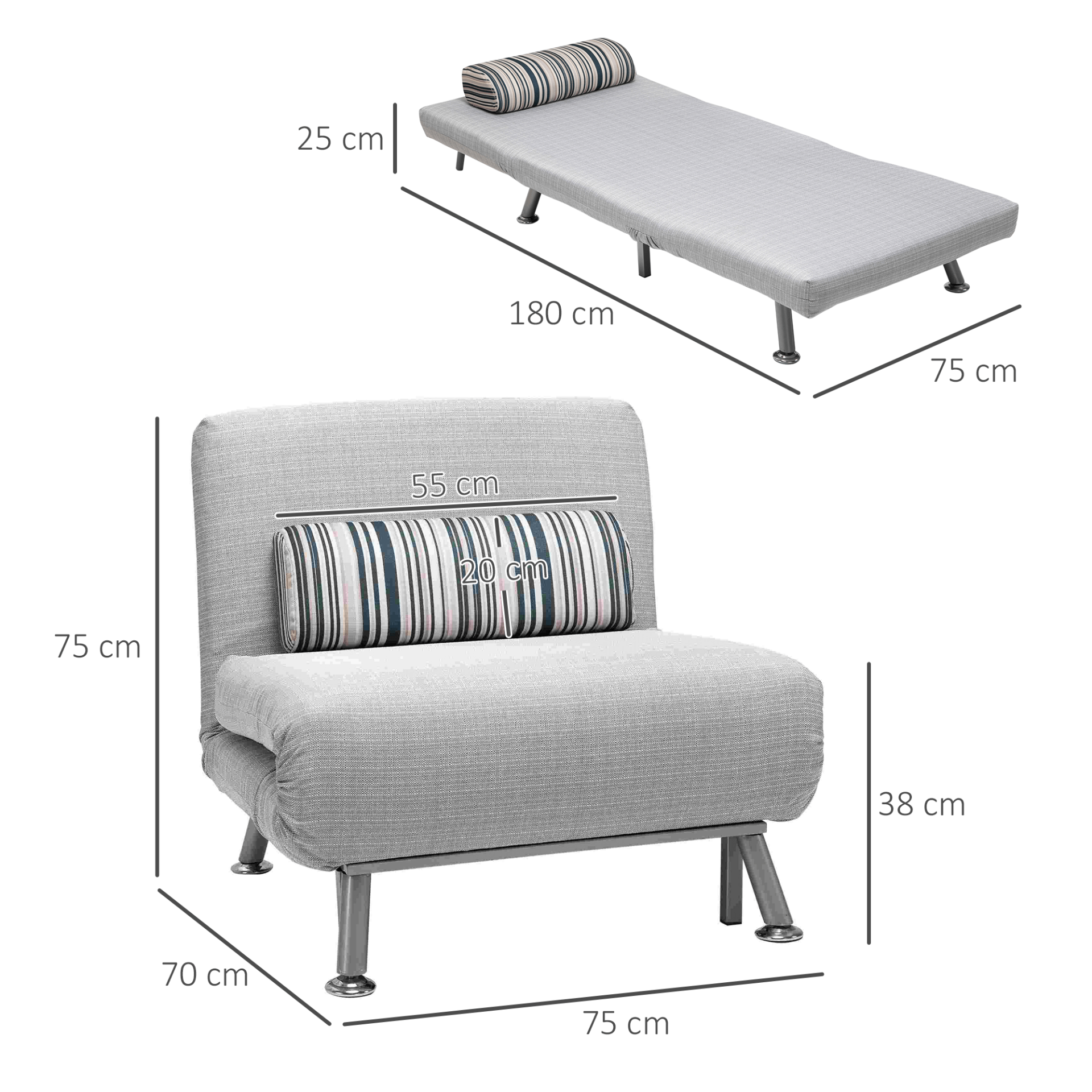 Convertible Sofa Bed with Adjustable Backrest - Grey, Discover the Convertible Single Sofa Bed, perfect for small spaces. Switch between a stylish chair and cozy bed effortlessly. Ideal comfort and versatility.