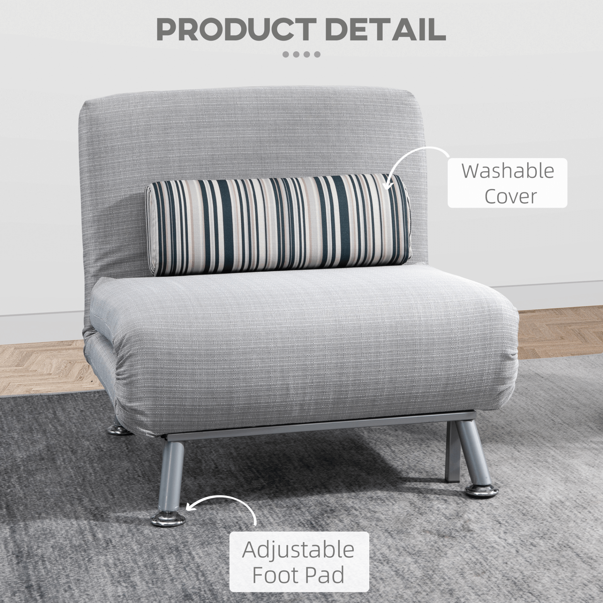 Convertible Sofa Bed with Adjustable Backrest - Grey, Discover the Convertible Single Sofa Bed, perfect for small spaces. Switch between a stylish chair and cozy bed effortlessly. Ideal comfort and versatility.