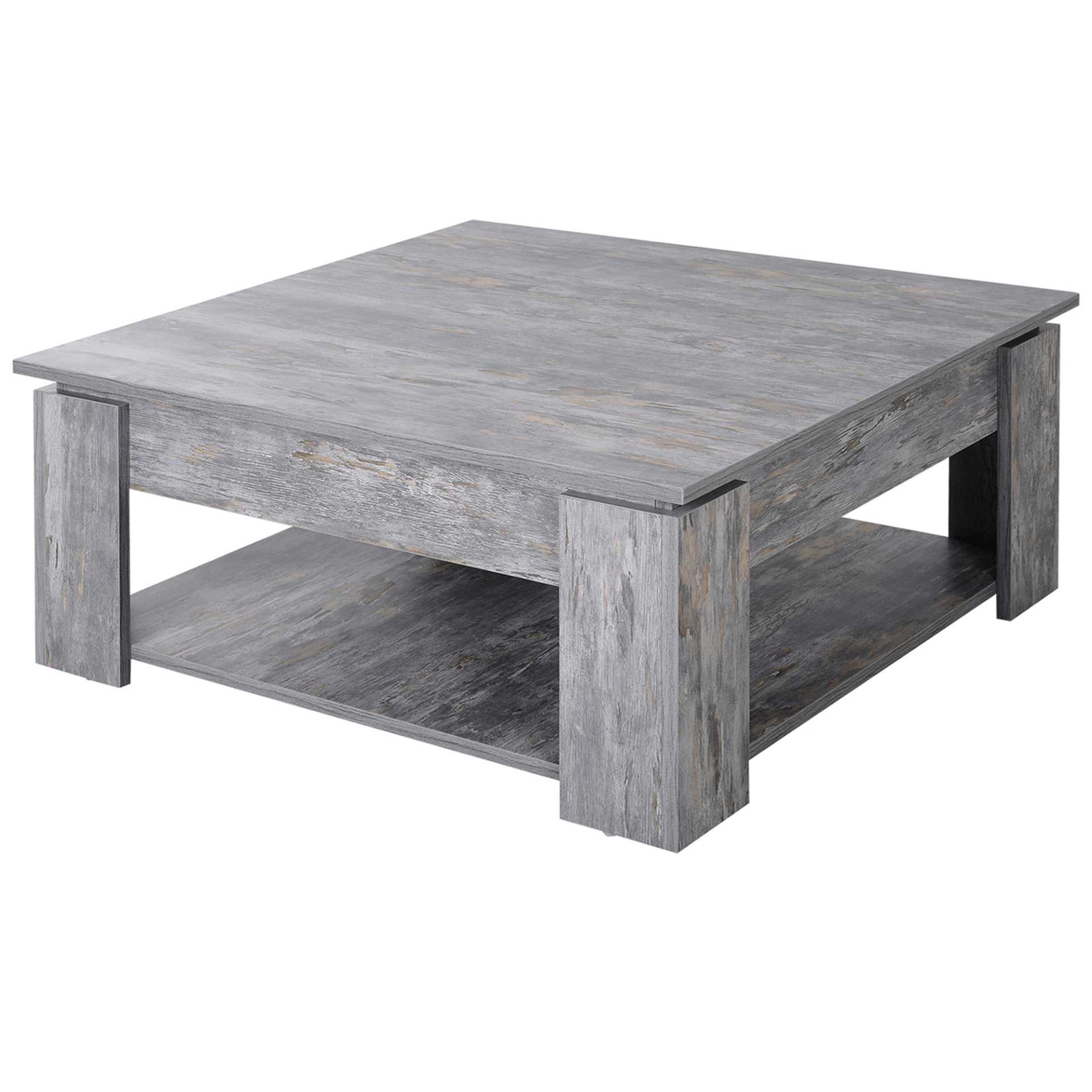 2-Tier Wood Coffee Table with Storage Shelf, Modern grey wood grain coffee table. Stylish, functional design with ample storage for books and magazines. Perfect for your living room.