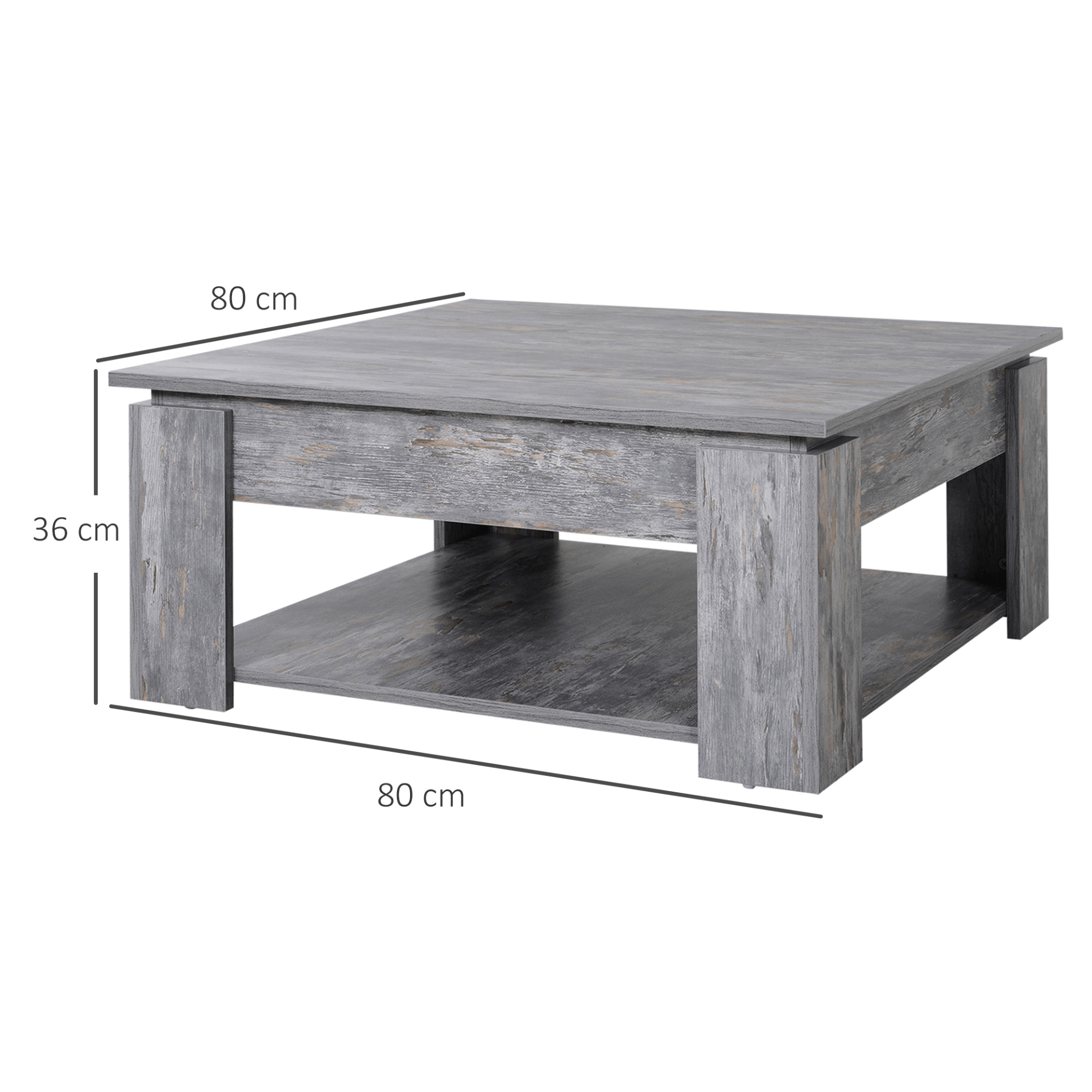 2-Tier Wood Coffee Table with Storage Shelf, Modern grey wood grain coffee table. Stylish, functional design with ample storage for books and magazines. Perfect for your living room.