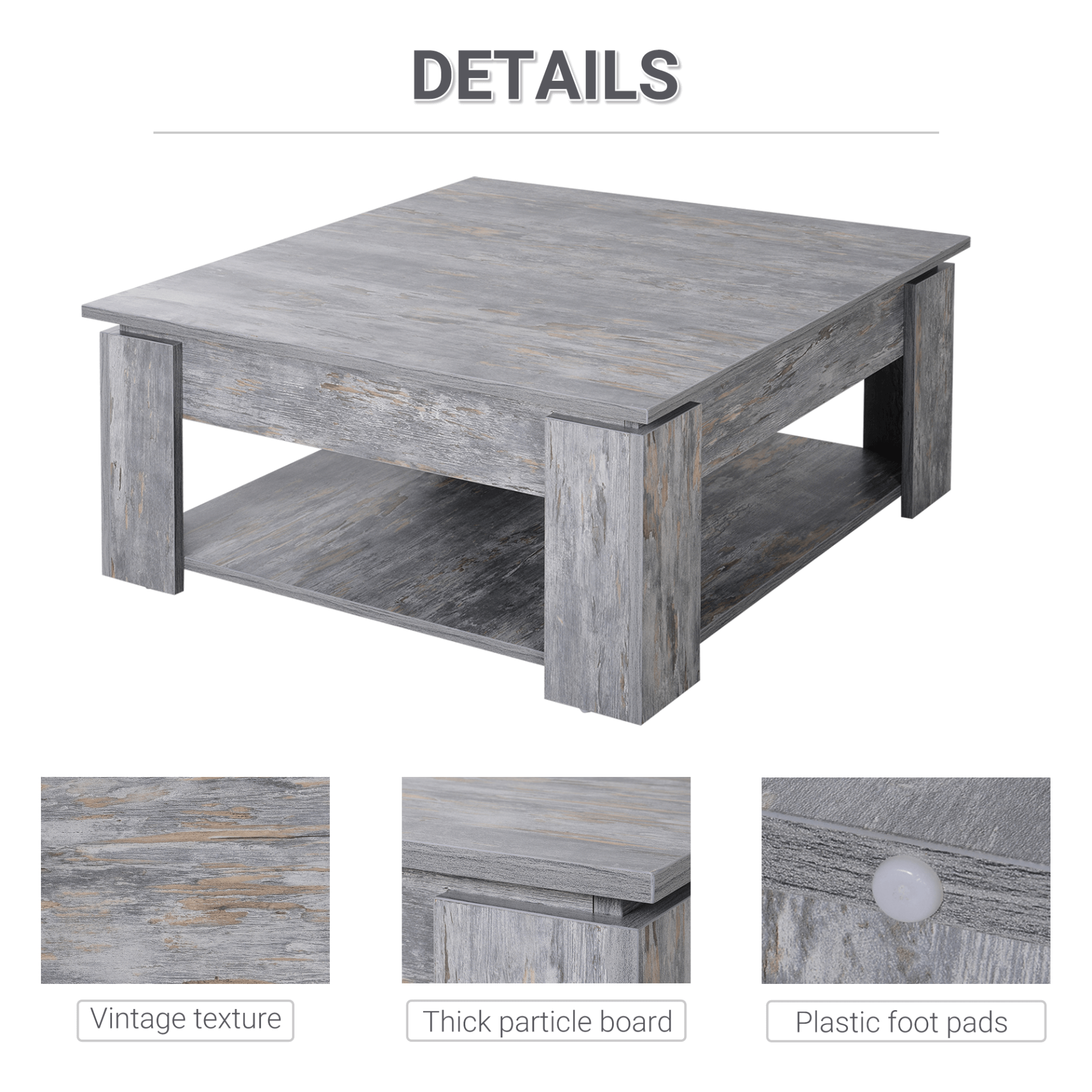 2-Tier Wood Coffee Table with Storage Shelf, Modern grey wood grain coffee table. Stylish, functional design with ample storage for books and magazines. Perfect for your living room.