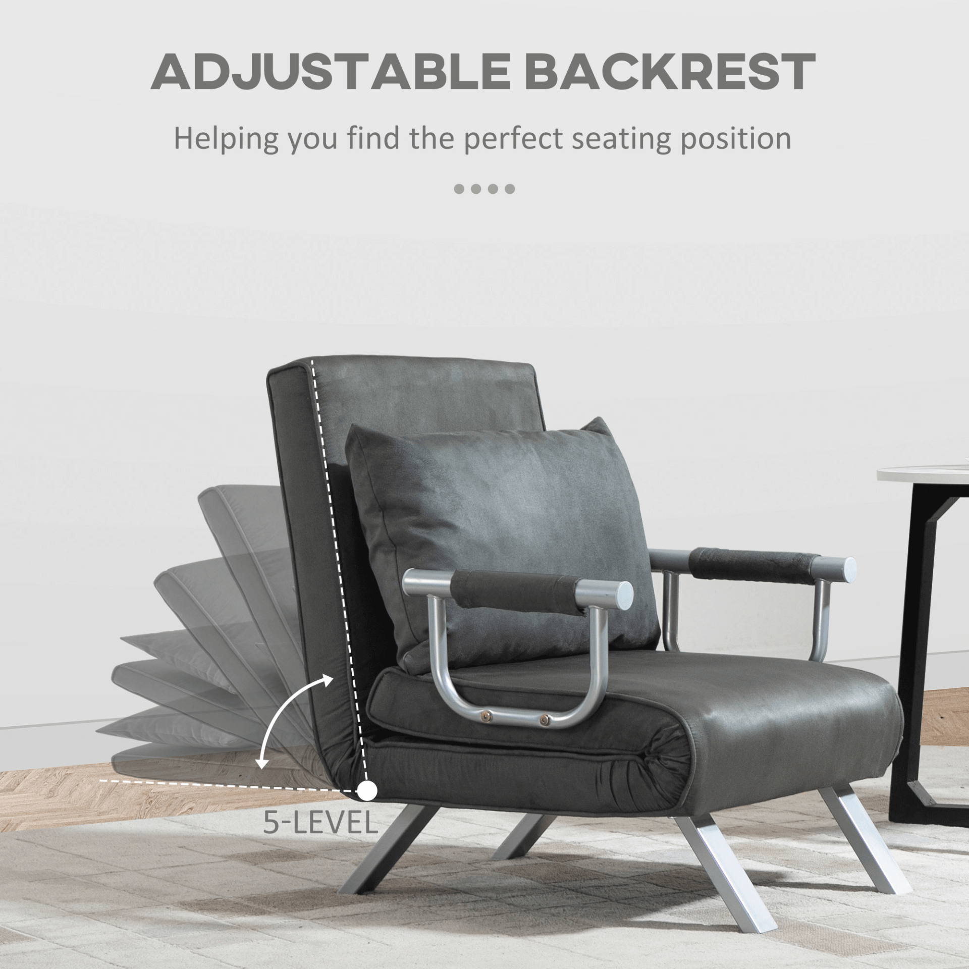 Modern 2-In-1 Single Sofa Bed Sleeper | Dark Grey, Discover space-saving comfort with our foldable armchair bed. Ideal for home & office, it easily converts from a chair to a bed with included pillow.