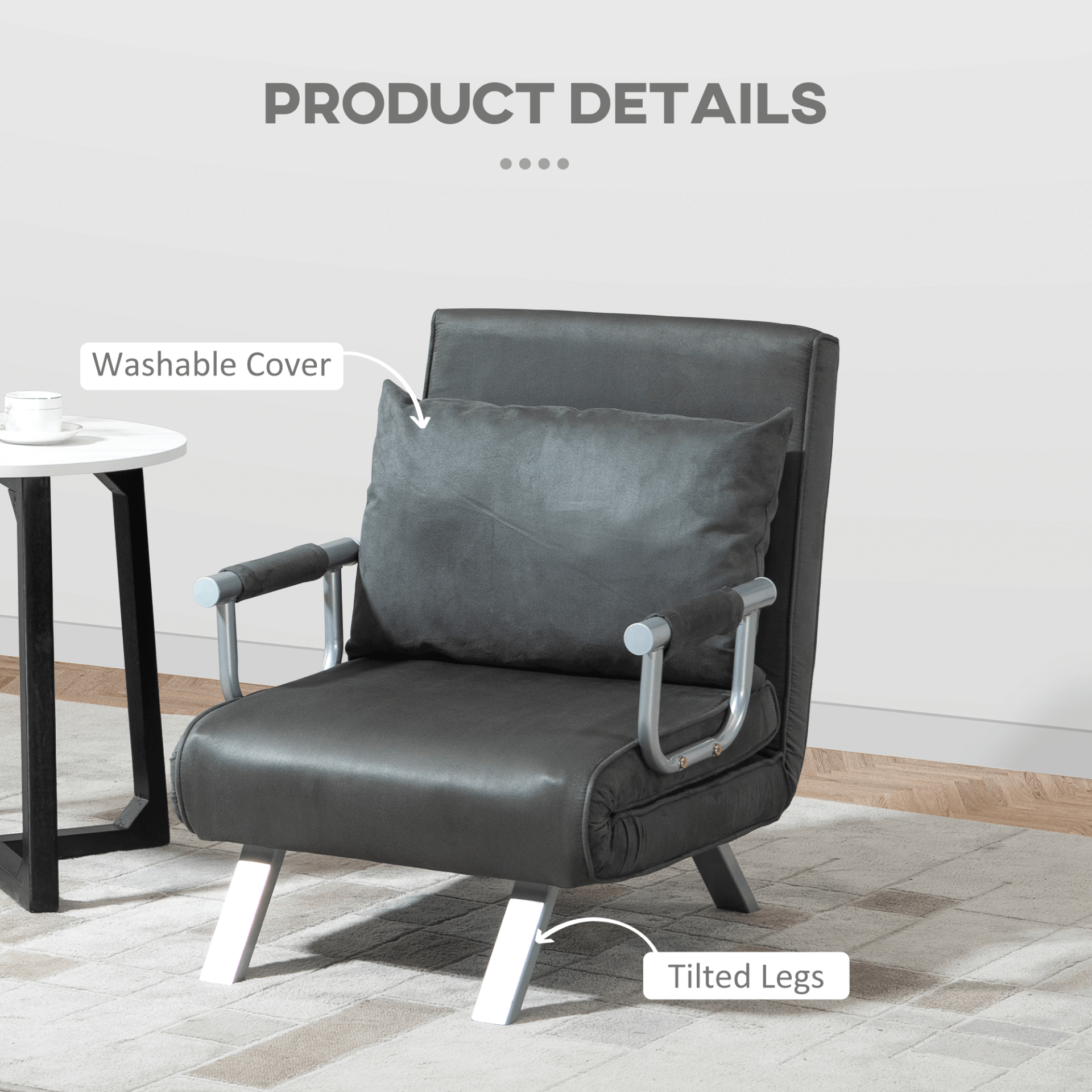 Modern 2-In-1 Single Sofa Bed Sleeper | Dark Grey, Discover space-saving comfort with our foldable armchair bed. Ideal for home & office, it easily converts from a chair to a bed with included pillow.