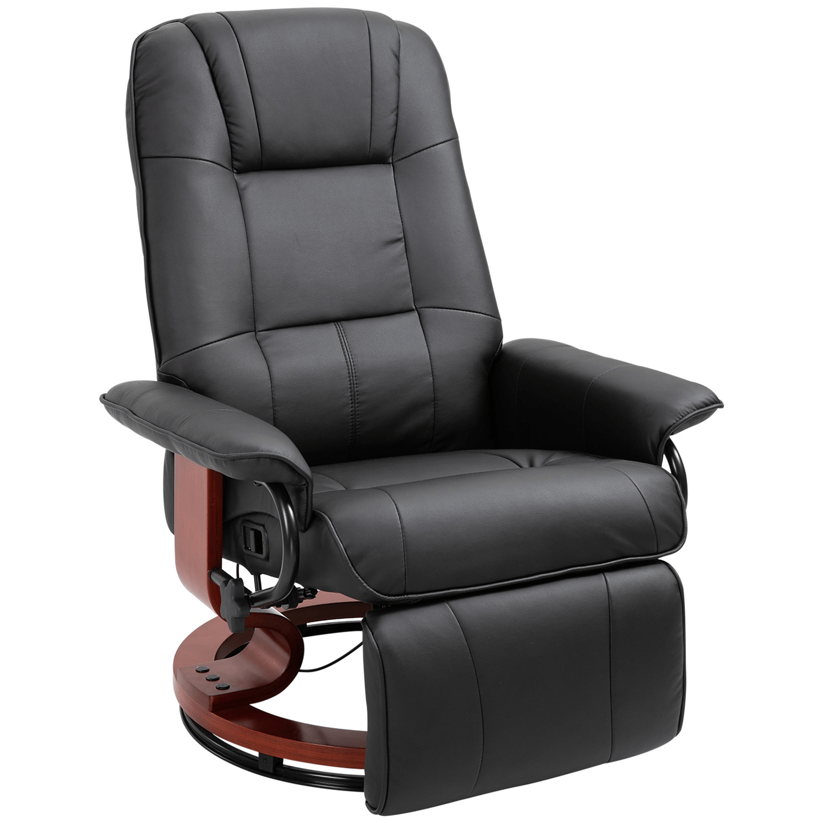 Manual Recliner Chair | Faux Leather Armchair, Discover the perfect black faux leather recliner with a sturdy wooden base for living rooms and bedrooms. Footrest and 145° reclining back for total relaxation.