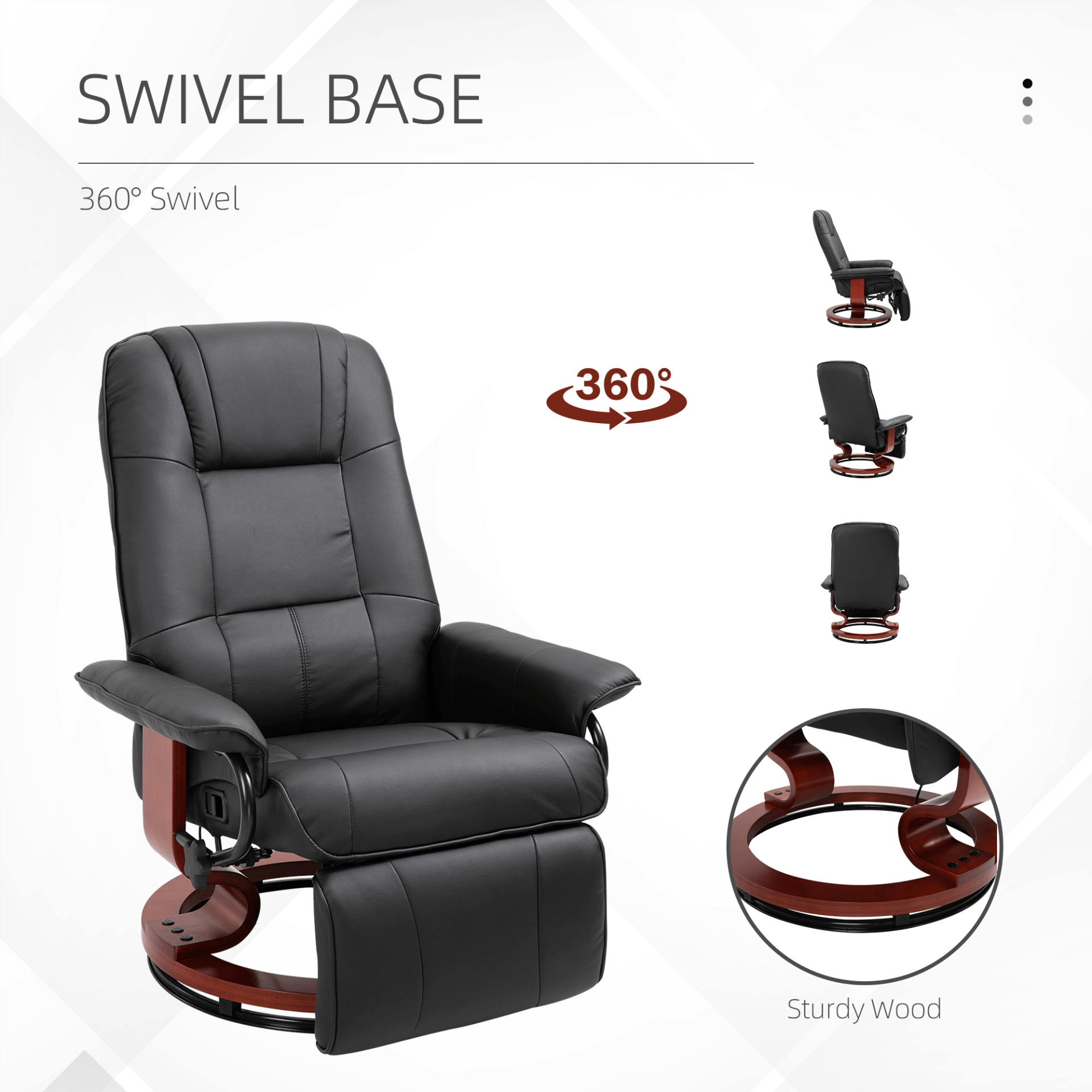 Manual Recliner Chair | Faux Leather Armchair, Discover the perfect black faux leather recliner with a sturdy wooden base for living rooms and bedrooms. Footrest and 145° reclining back for total relaxation.