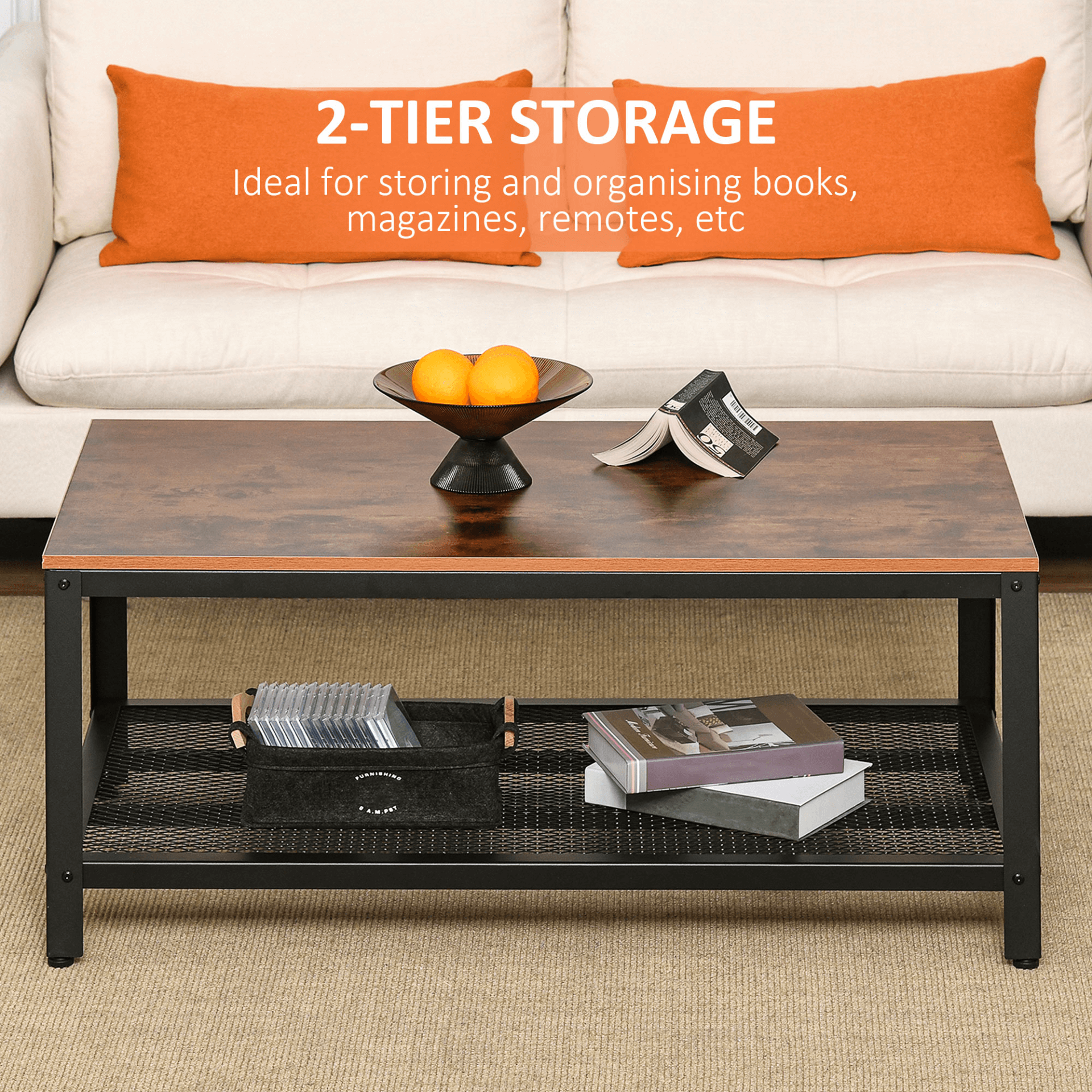 Retro Industrial Coffee Table - Modern Rustic Brown, Upgrade your living room with a retro industrial coffee table. This modern rustic brown side table features a minimal design and metal frame.