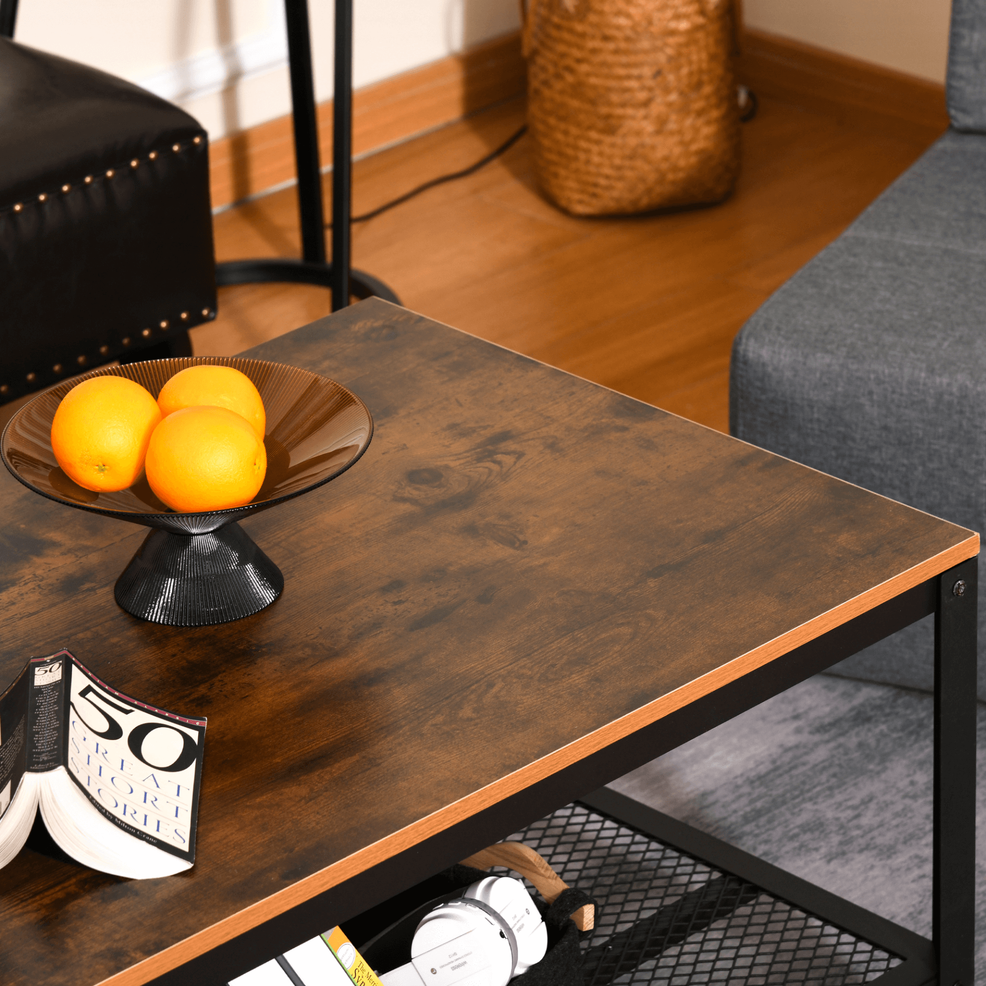 Retro Industrial Coffee Table - Modern Rustic Brown, Upgrade your living room with a retro industrial coffee table. This modern rustic brown side table features a minimal design and metal frame.