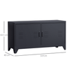 Industrial TV Cabinet Stand - Ample Storage, Black, Stylish media center with steel shelf doors, 4 compartments, and cable management. Ideal for organizing entertainment devices.