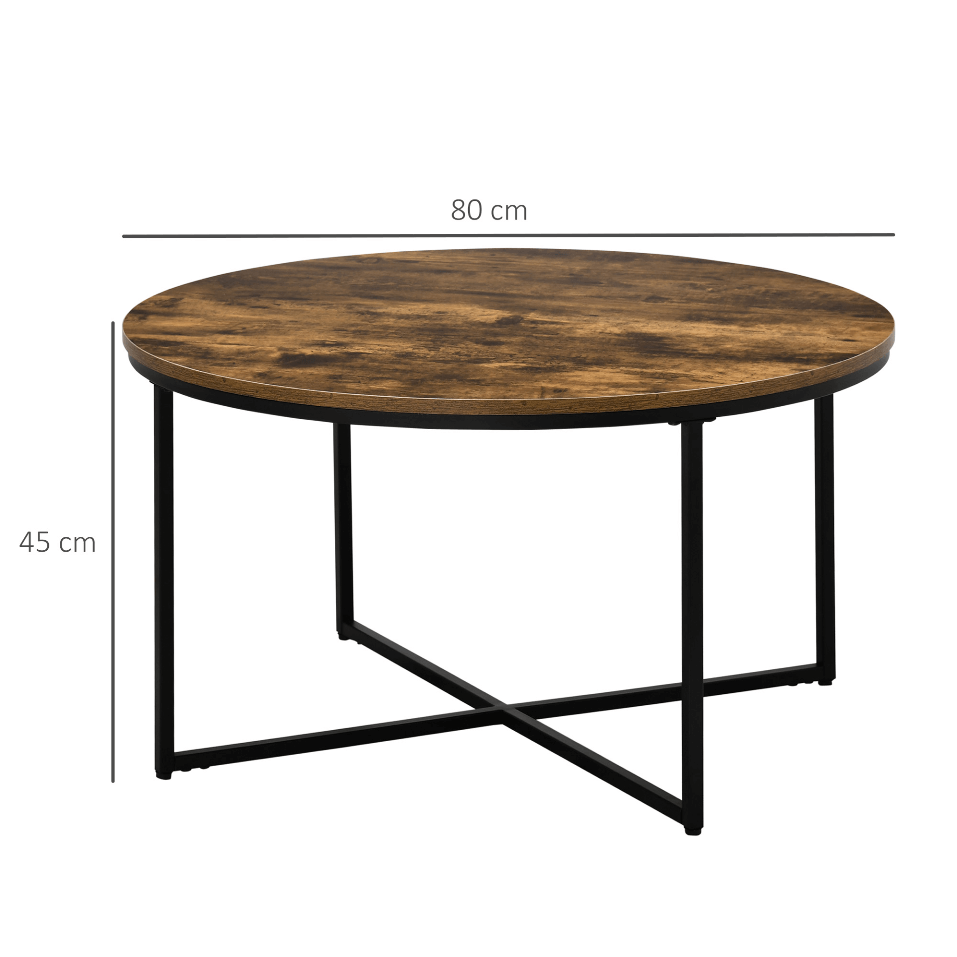 Industrial Round Coffee Table – Rustic Brown, Large, Sturdy, Industrial style coffee table with wood grain surface & metal frame. Spacious tabletop for living room, safe for family settings, durable construction.