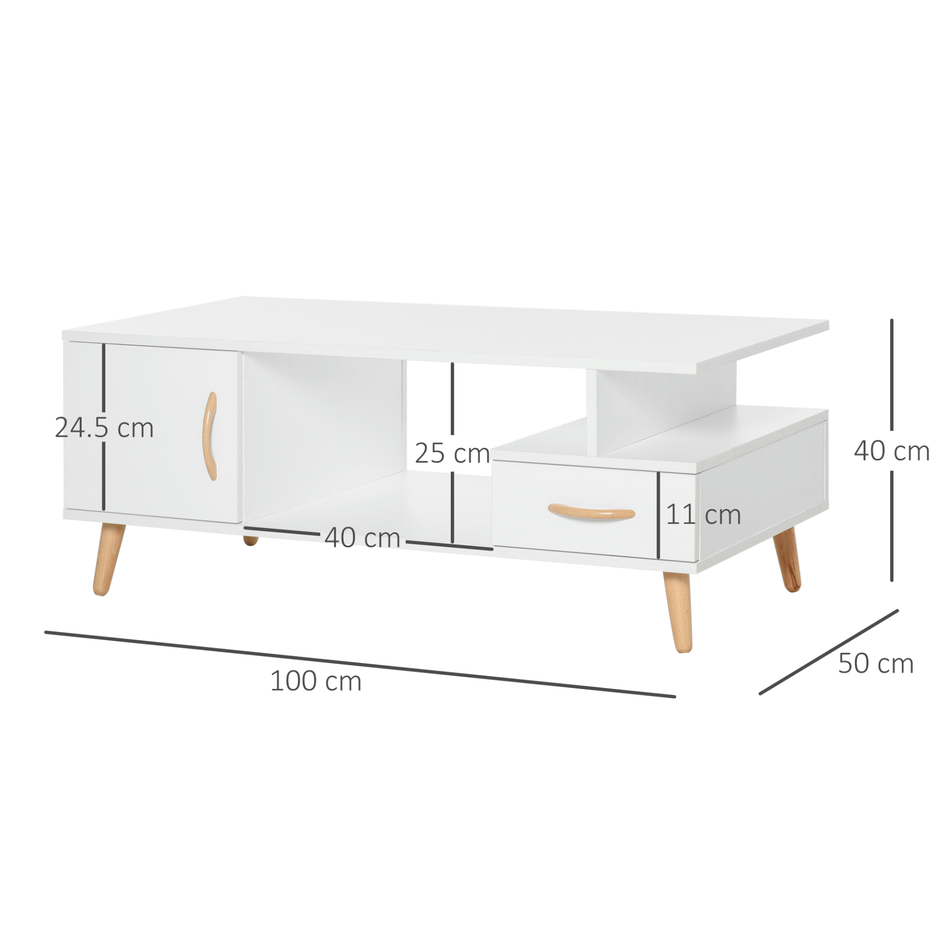 Modern Minimalist Coffee Table with Storage - White, Enhance your living space with a stylish, modern coffee table featuring a two-layer design, middle storage, shelf, and drawer. Ideal for contemporary homes.