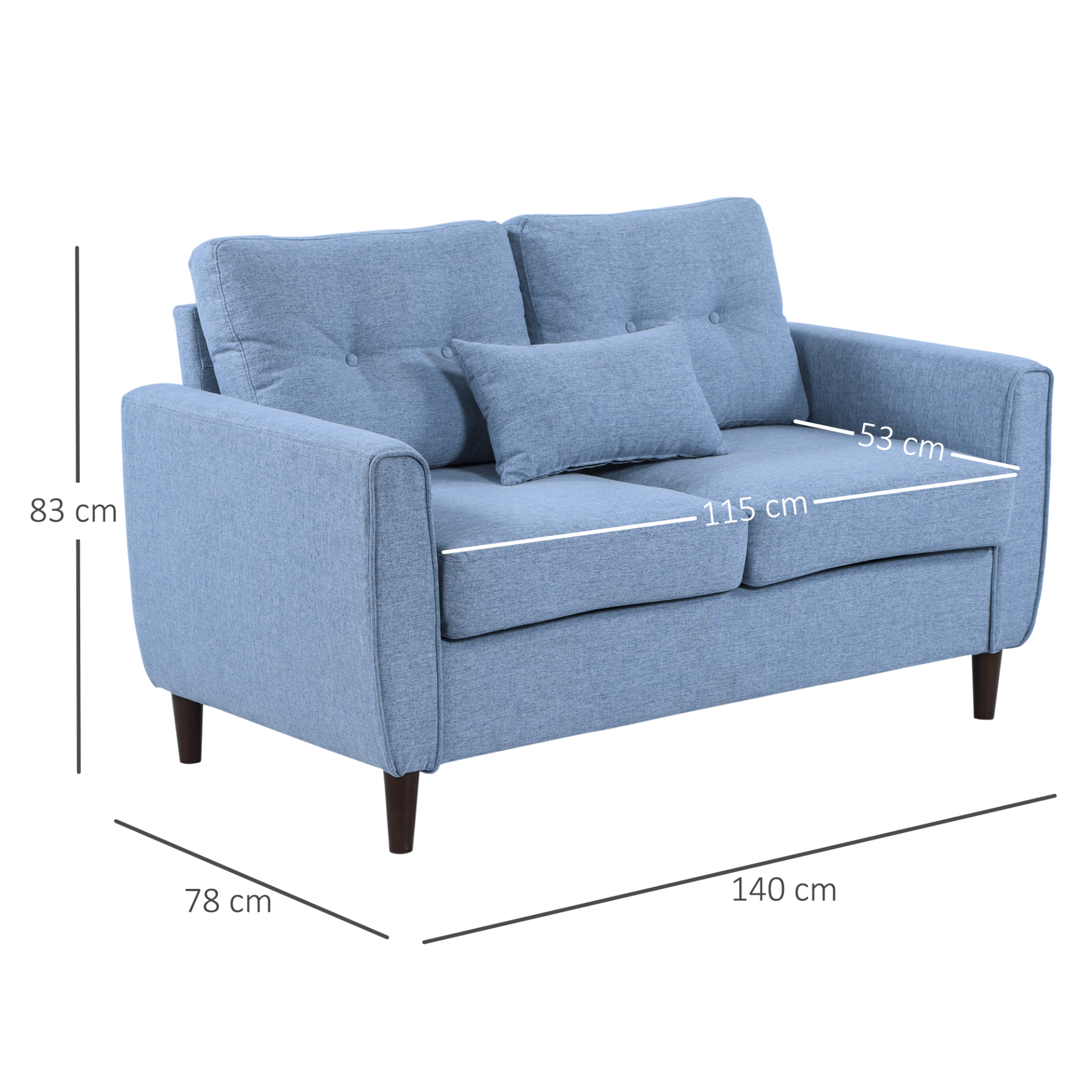 Light Blue 2-Seat Sofa Loveseat - Modern & Cozy, Discover the HOMCOM Light Blue 2-Seat Sofa with Wooden Legs. Stylish, comfy, and perfect for any living room, dining room, or office. Shop now!