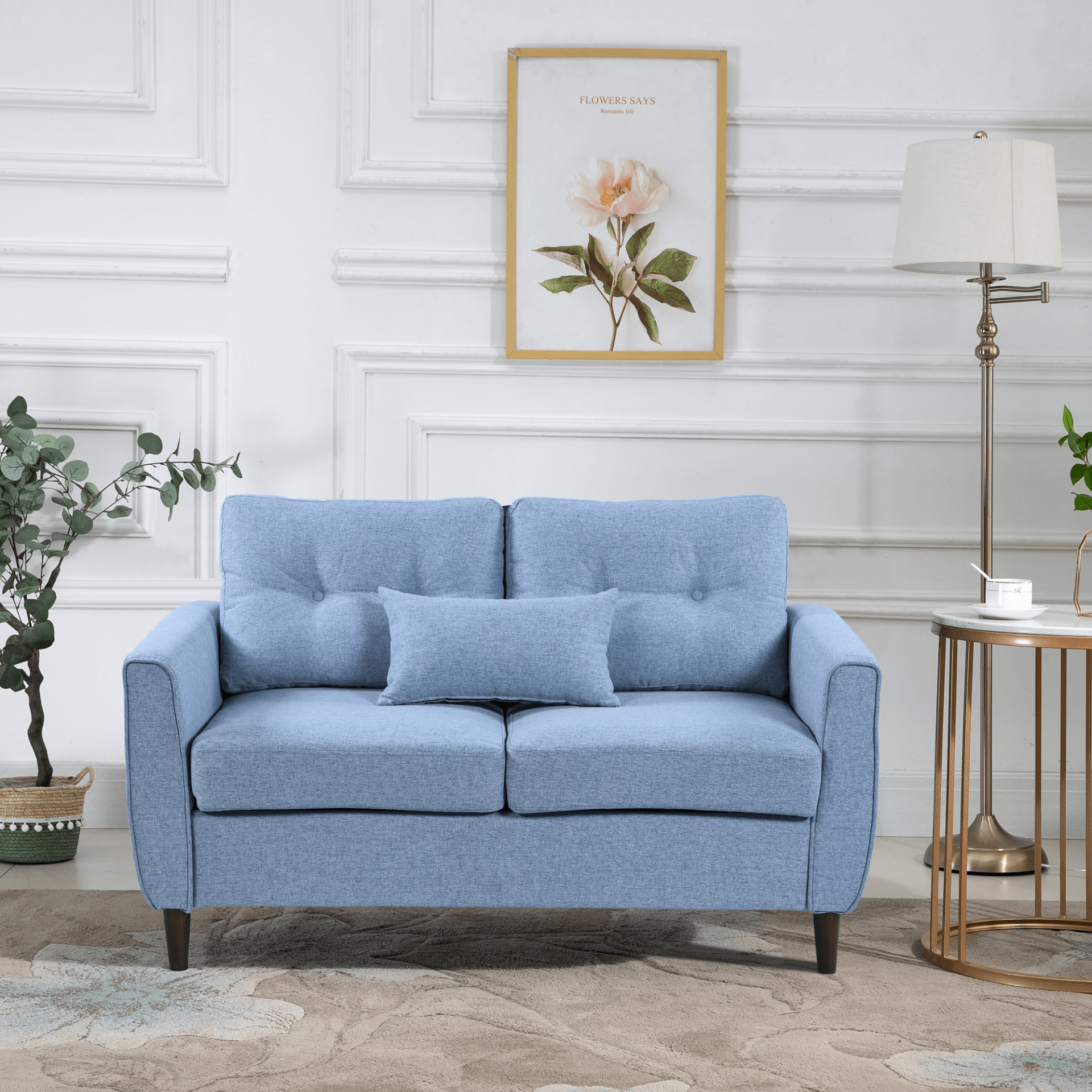 Light Blue 2-Seat Sofa Loveseat - Modern & Cozy, Discover the HOMCOM Light Blue 2-Seat Sofa with Wooden Legs. Stylish, comfy, and perfect for any living room, dining room, or office. Shop now!