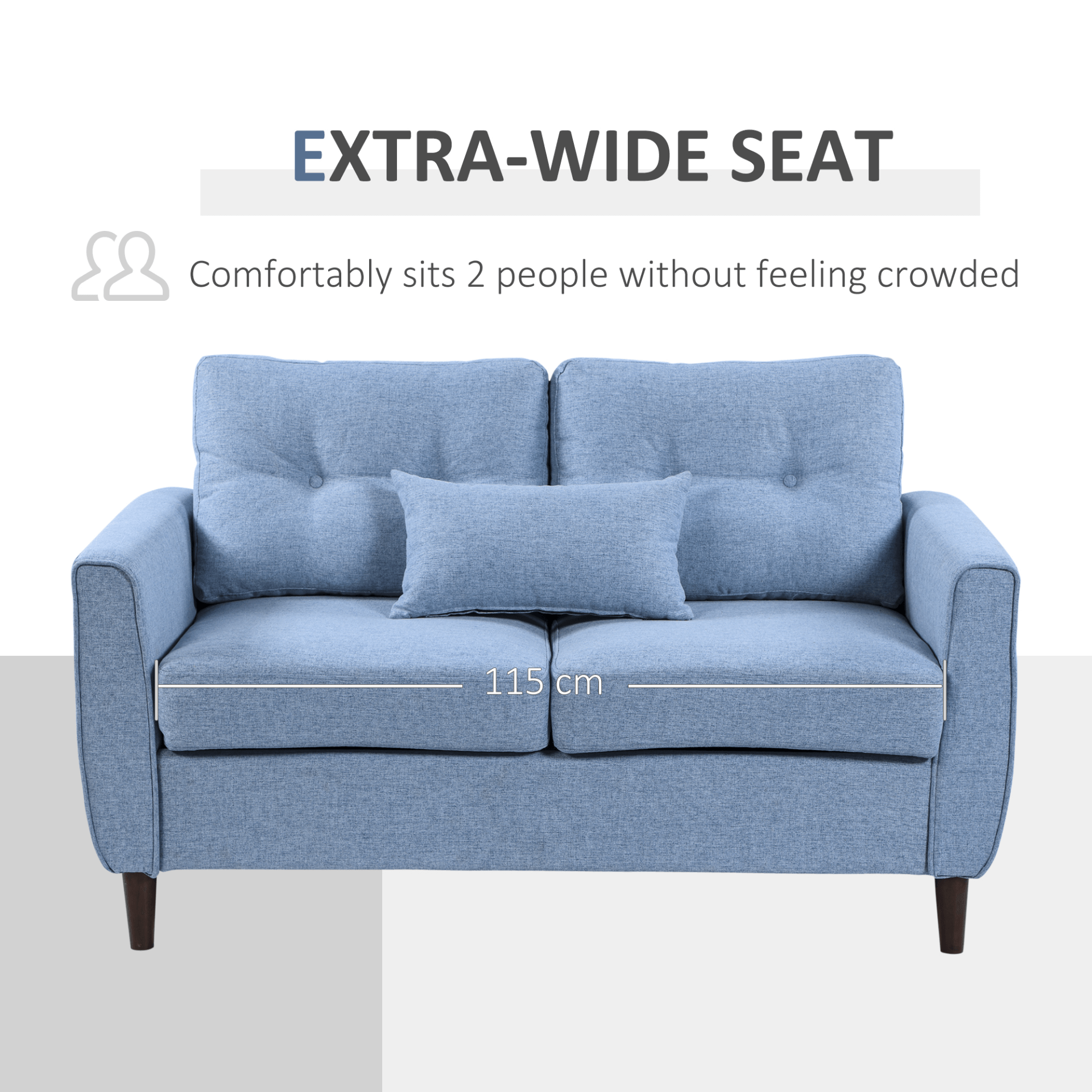 Light Blue 2-Seat Sofa Loveseat - Modern & Cozy, Discover the HOMCOM Light Blue 2-Seat Sofa with Wooden Legs. Stylish, comfy, and perfect for any living room, dining room, or office. Shop now!