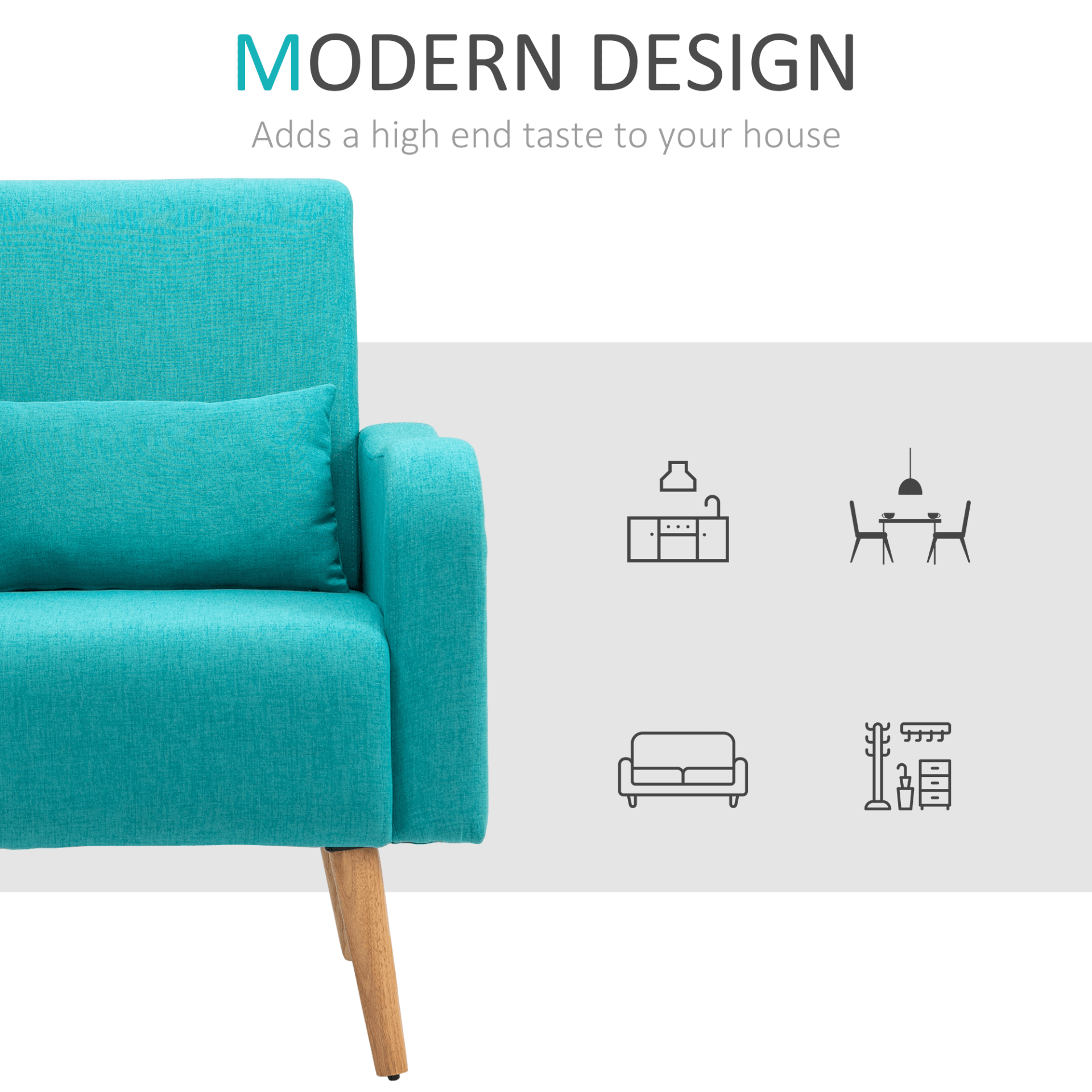 Teal Mid-Century Accent Chair - Linen Upholstered, Elevate your decor with the HOMCOM Teal Accent Chair. Features soft linen-touch fabric and wooden frame, perfect for living rooms and bedrooms.