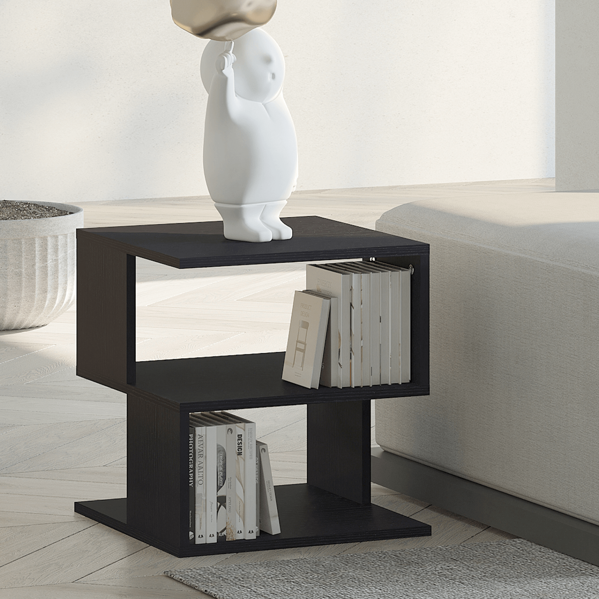 Modern 2-Tier Coffee Side Table - Sleek Black Design, Enhance your living space with this modern 2-tier coffee side table. Sleek black design with storage shelf offers style and practicality for any decor.