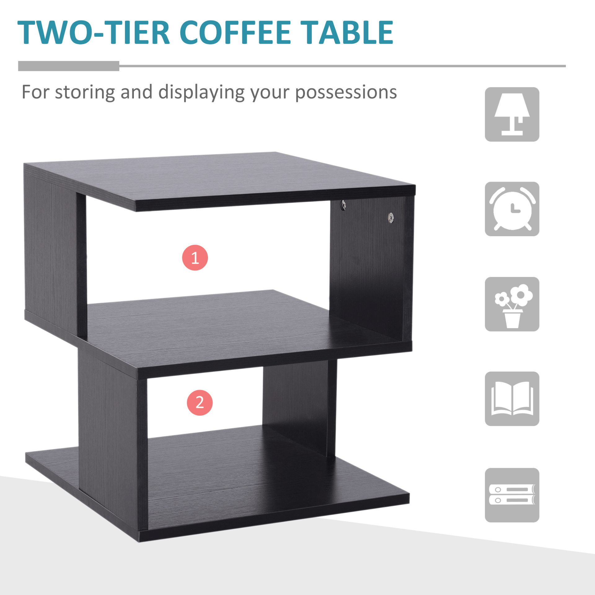 Modern 2-Tier Coffee Side Table - Sleek Black Design, Enhance your living space with this modern 2-tier coffee side table. Sleek black design with storage shelf offers style and practicality for any decor.