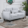 Elegant Light Grey 2 Seat Loveseat with Wooden Legs, Discover versatile comfort with our tufted loveseat sofa. Perfect for living rooms and offices. Featuring thick cushions and breathable linen upholstery.