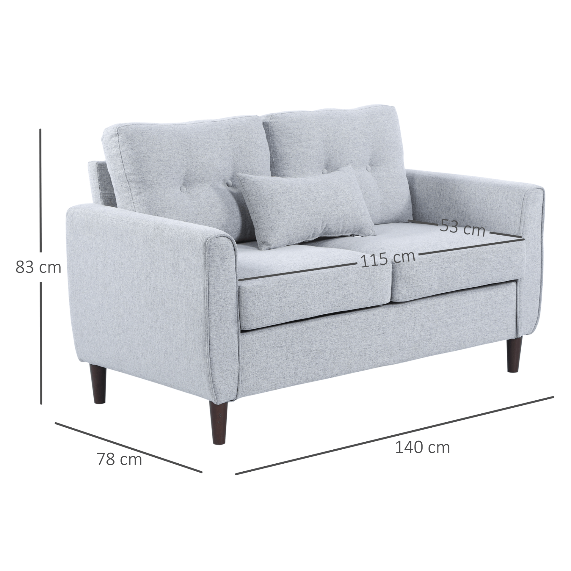 Elegant Light Grey 2 Seat Loveseat with Wooden Legs, Discover versatile comfort with our tufted loveseat sofa. Perfect for living rooms and offices. Featuring thick cushions and breathable linen upholstery.