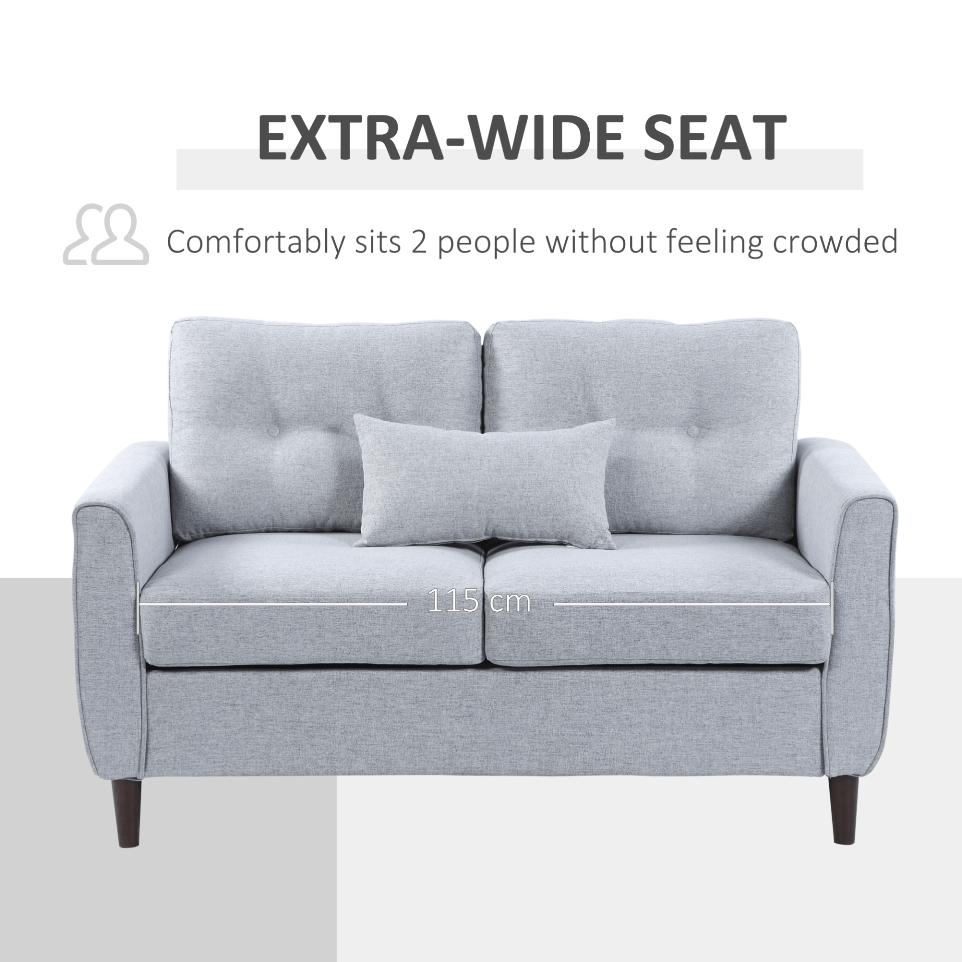 Elegant Light Grey 2 Seat Loveseat with Wooden Legs, Discover versatile comfort with our tufted loveseat sofa. Perfect for living rooms and offices. Featuring thick cushions and breathable linen upholstery.