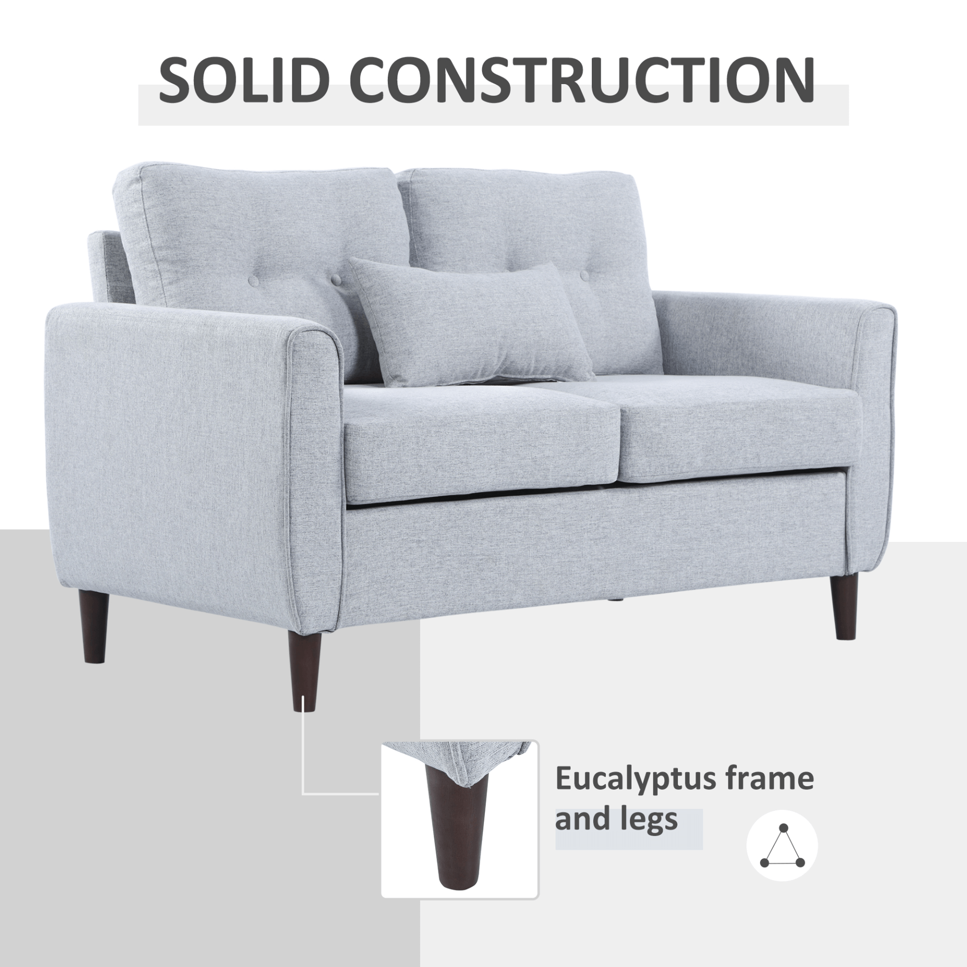 Elegant Light Grey 2 Seat Loveseat with Wooden Legs, Discover versatile comfort with our tufted loveseat sofa. Perfect for living rooms and offices. Featuring thick cushions and breathable linen upholstery.