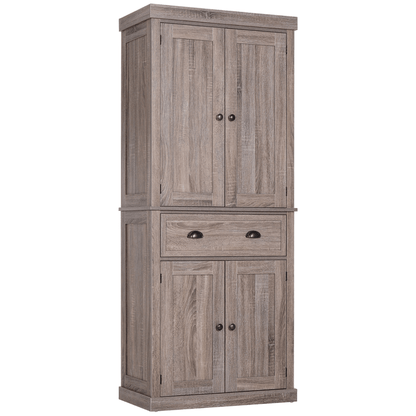 HOMCOM Colonial Kitchen Cupboard - Dark Wood Grain, Elevate your kitchen with the HOMCOM Traditional Colonial Cupboard. Stylish freestanding storage with adjustable shelves for ultimate organization.