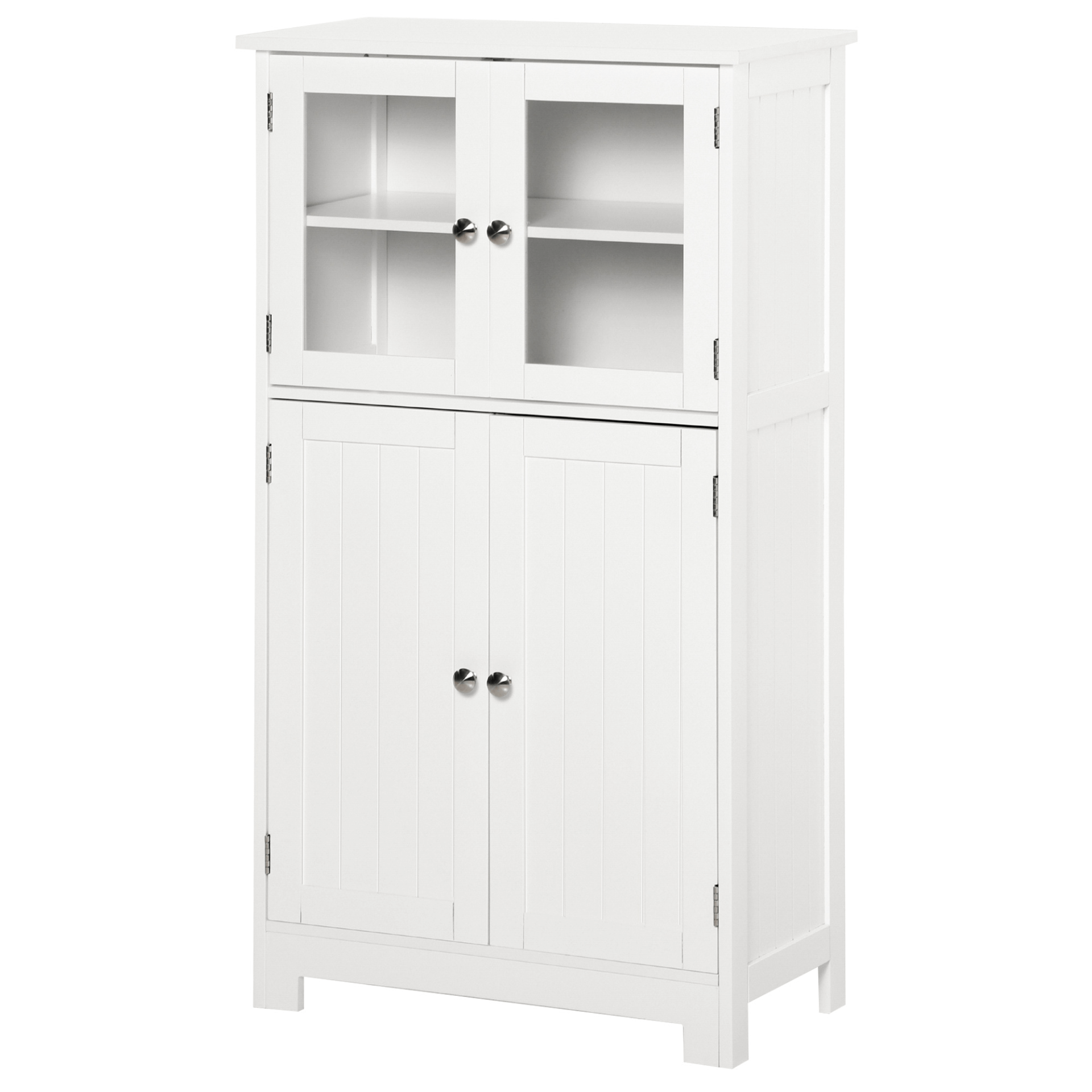 Elegant White Bathroom Storage Cabinet - kleankin, Organize your space with the kleankin White Bathroom Cabinet featuring tempered glass doors and an adjustable shelf for versatile storage.