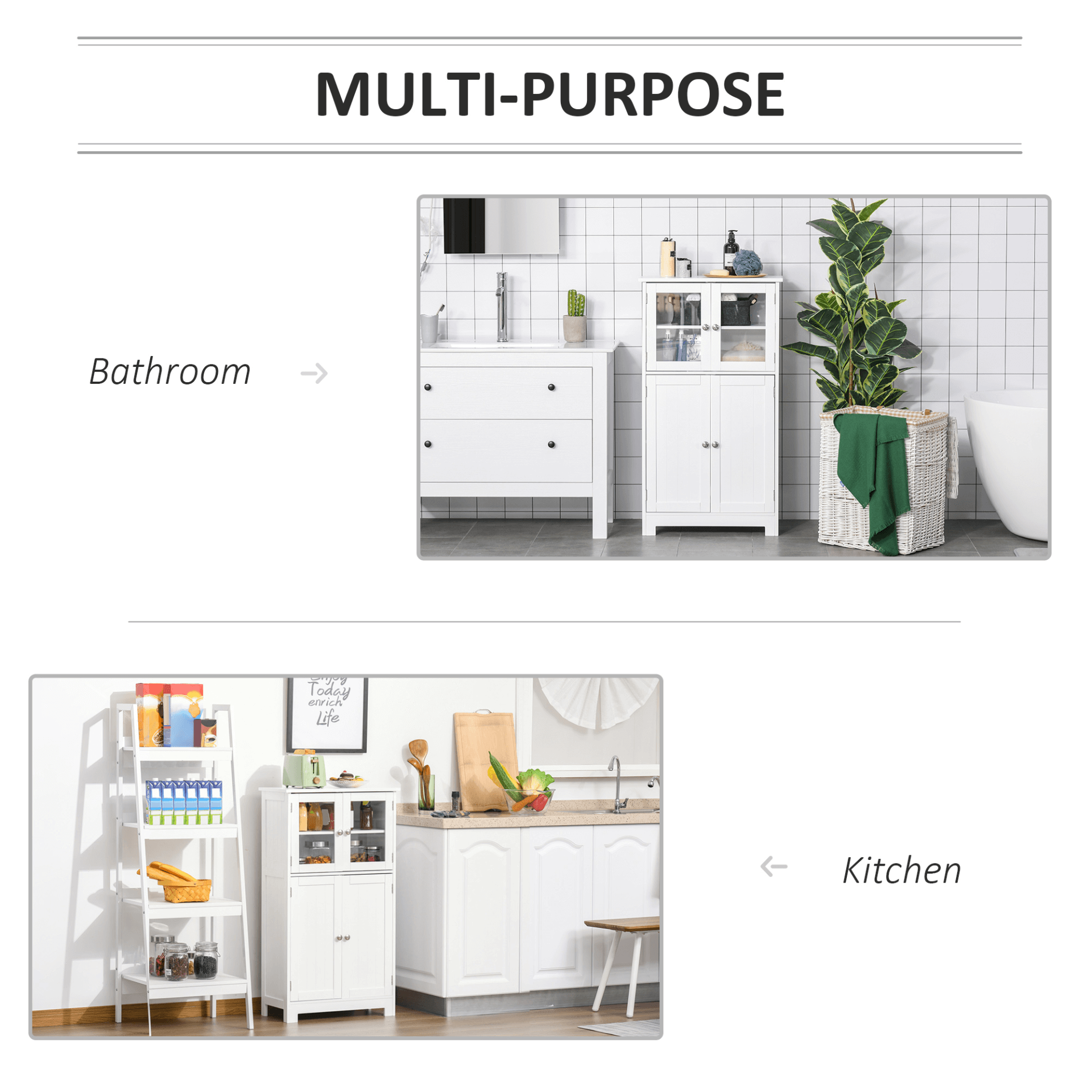 Elegant White Bathroom Storage Cabinet - kleankin, Organize your space with the kleankin White Bathroom Cabinet featuring tempered glass doors and an adjustable shelf for versatile storage.