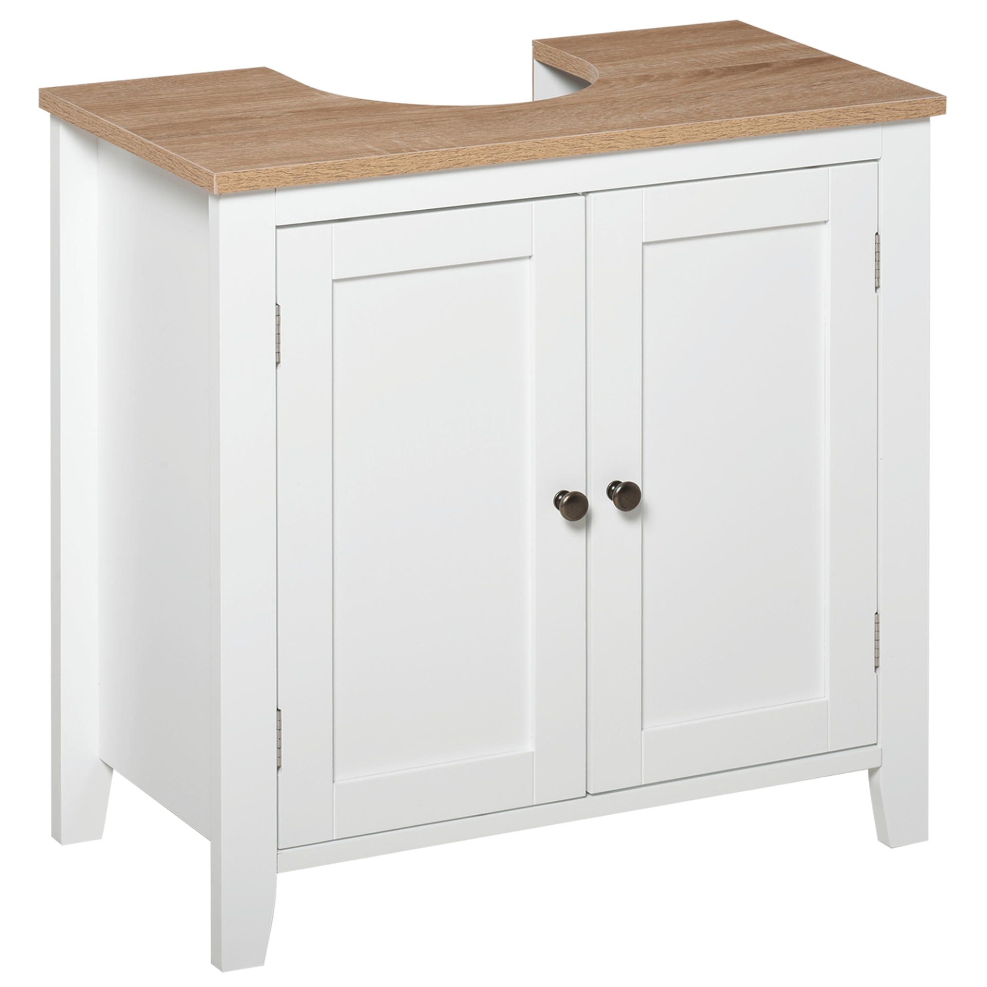 kleankin White Bathroom Sink Cabinet with Storage, Optimize your bathroom space with the kleankin sink cabinet, featuring adjustable shelf and floor storage to accommodate sink pipes effortlessly.