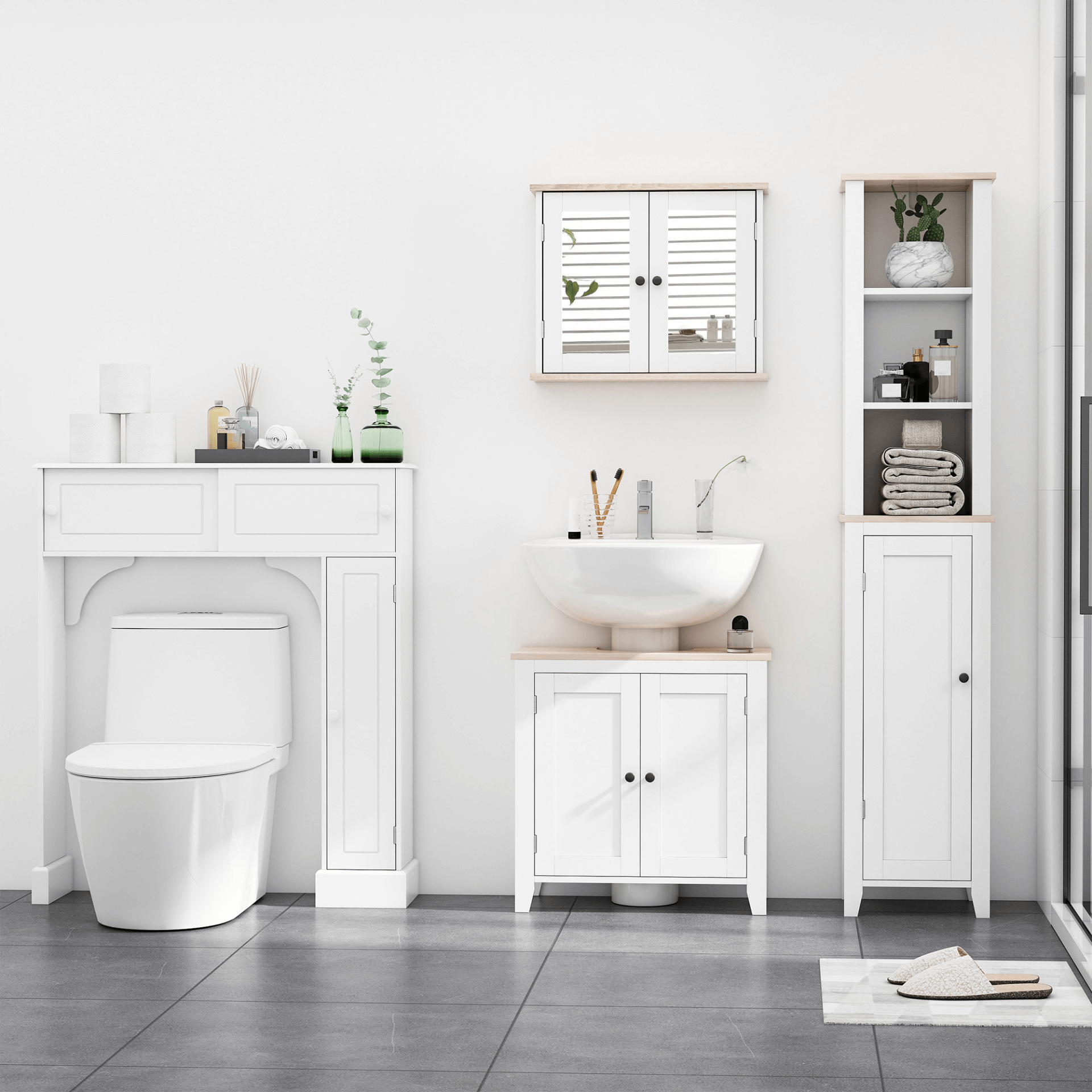 Kleankin Modern Bathroom Mirror Cabinet - White Finish, Elevate your bathroom with the Kleankin Mirror Cabinet featuring double mirror doors and adjustable shelves for stylish, space-saving storage.