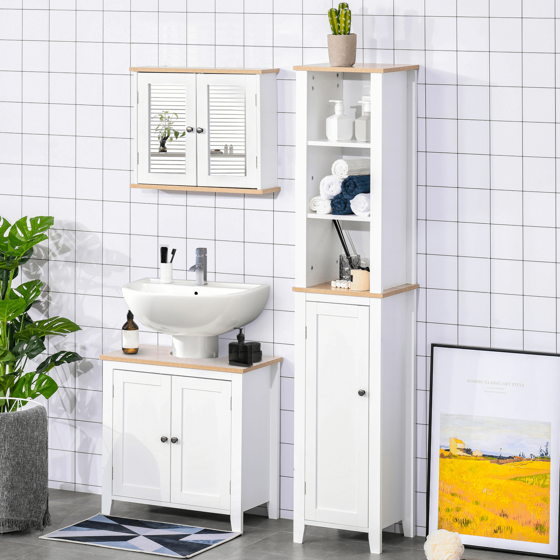 Kleankin Modern Bathroom Mirror Cabinet - White Finish, Elevate your bathroom with the Kleankin Mirror Cabinet featuring double mirror doors and adjustable shelves for stylish, space-saving storage.