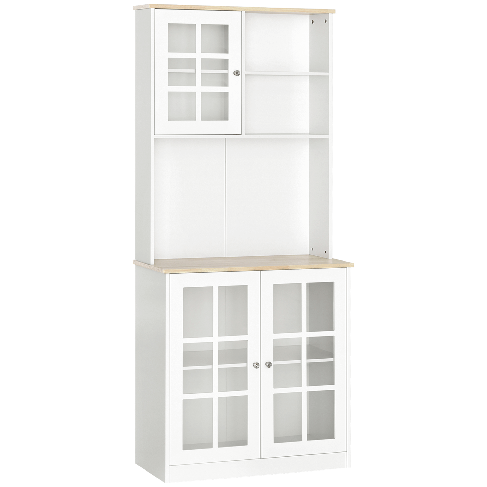 Elegant HOMCOM Kitchen Cupboard with Adjustable Shelves, Upgrade your kitchen with the versatile HOMCOM Freestanding Cupboard, featuring stylish glass doors and ample storage space.