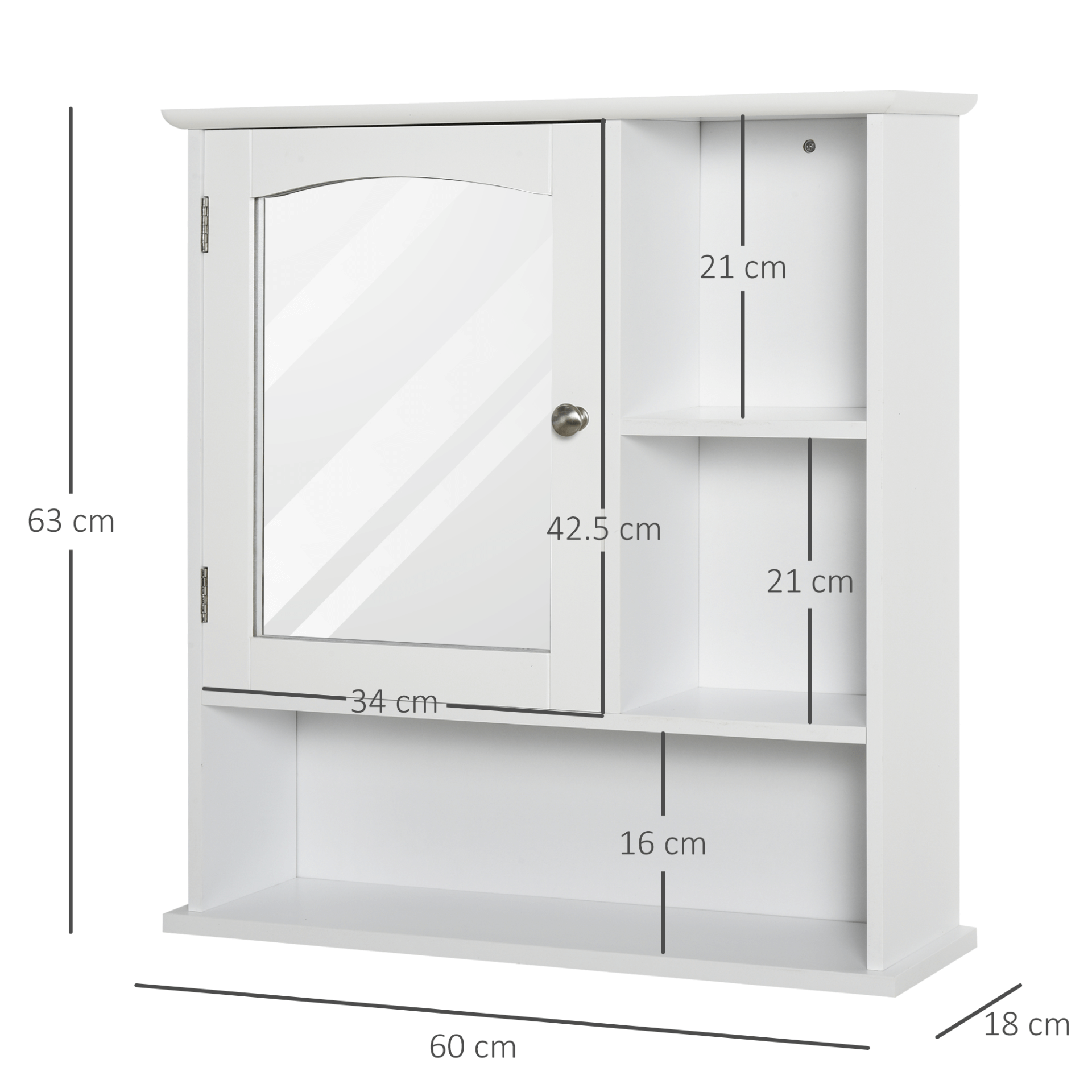 Wall Mount Bathroom Cabinet with Adjustable Shelves, White cabinet with mirror and adjustable shelves, perfect for bathroom, kitchen, or bedroom storage. Stylish design with ample storage space.