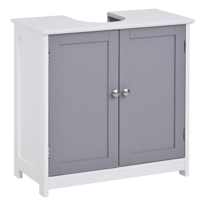 Under-Sink Storage Cabinet with Adjustable Shelf - 60x60cm, Maximize bathroom storage with a space-saving under-sink cabinet. Features an adjustable shelf and drain hole. Stylish white and grey finish.