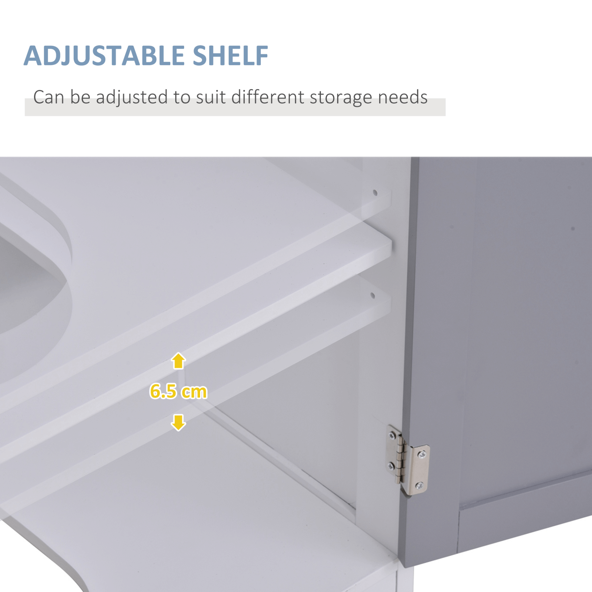 Under-Sink Storage Cabinet with Adjustable Shelf - 60x60cm, Maximize bathroom storage with a space-saving under-sink cabinet. Features an adjustable shelf and drain hole. Stylish white and grey finish.