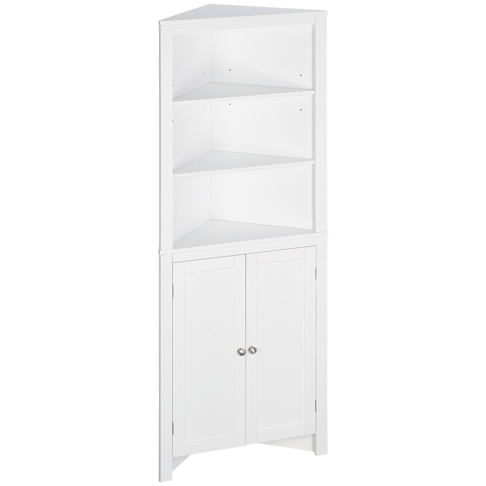 kleankin Triangle Bathroom Cabinet - Space-Saving Storage, Optimize your space with the stylish kleankin Triangle Cabinet, featuring 3-tier shelves and a spacious cupboard for all your storage needs.