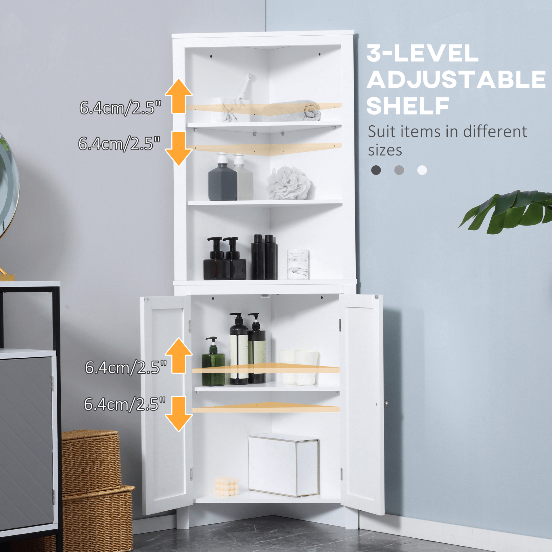 kleankin Triangle Bathroom Cabinet - Space-Saving Storage, Optimize your space with the stylish kleankin Triangle Cabinet, featuring 3-tier shelves and a spacious cupboard for all your storage needs.