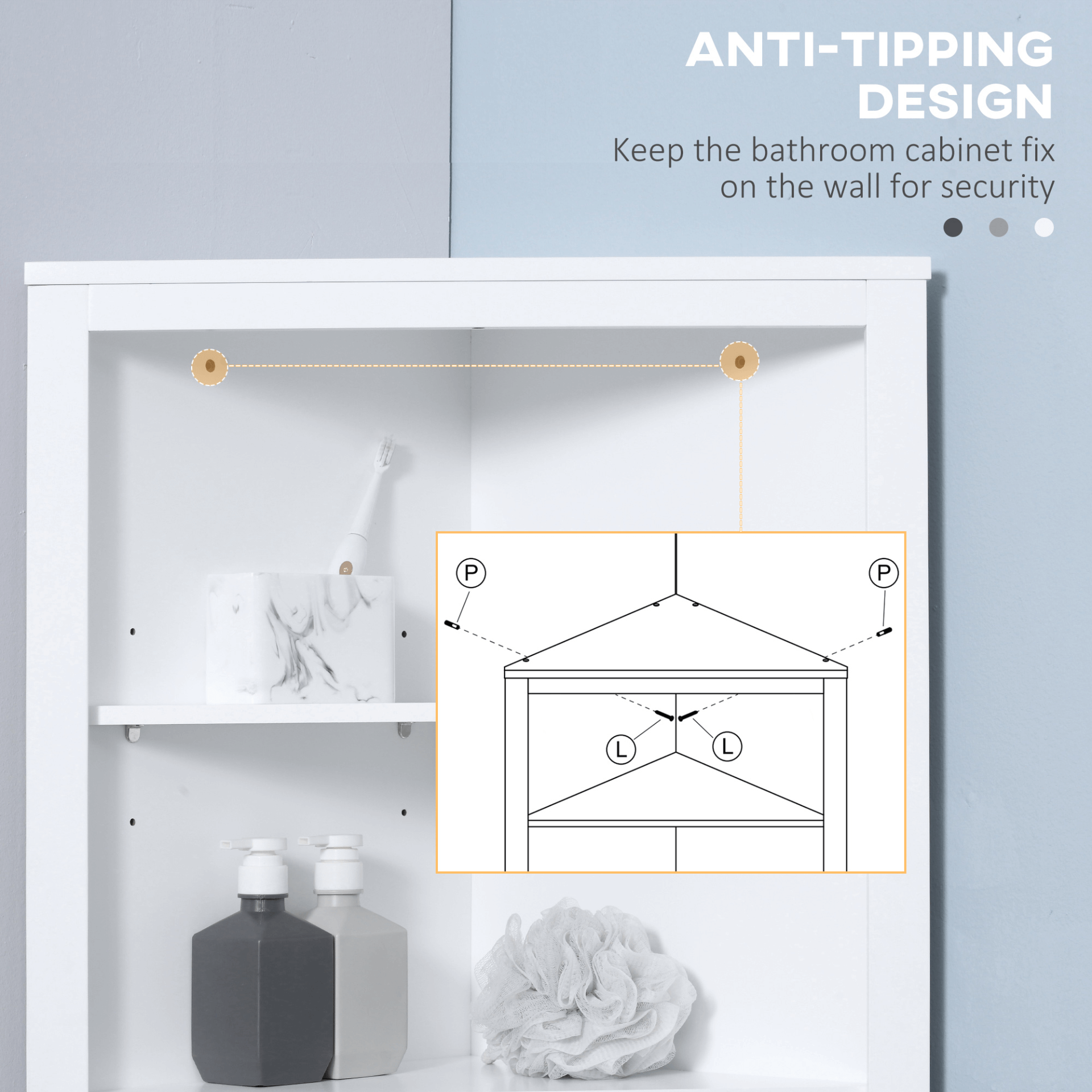 kleankin Triangle Bathroom Cabinet - Space-Saving Storage, Optimize your space with the stylish kleankin Triangle Cabinet, featuring 3-tier shelves and a spacious cupboard for all your storage needs.