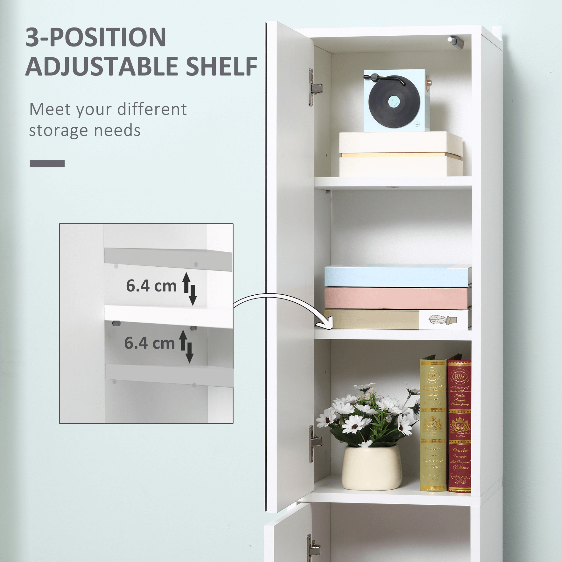 Tall Mirrored Bathroom Cabinet – Space-Saving Storage, Maximize your bathroom space with the sleek Kleankin tall cabinet featuring adjustable shelves and a push-open mirror design for easy access.