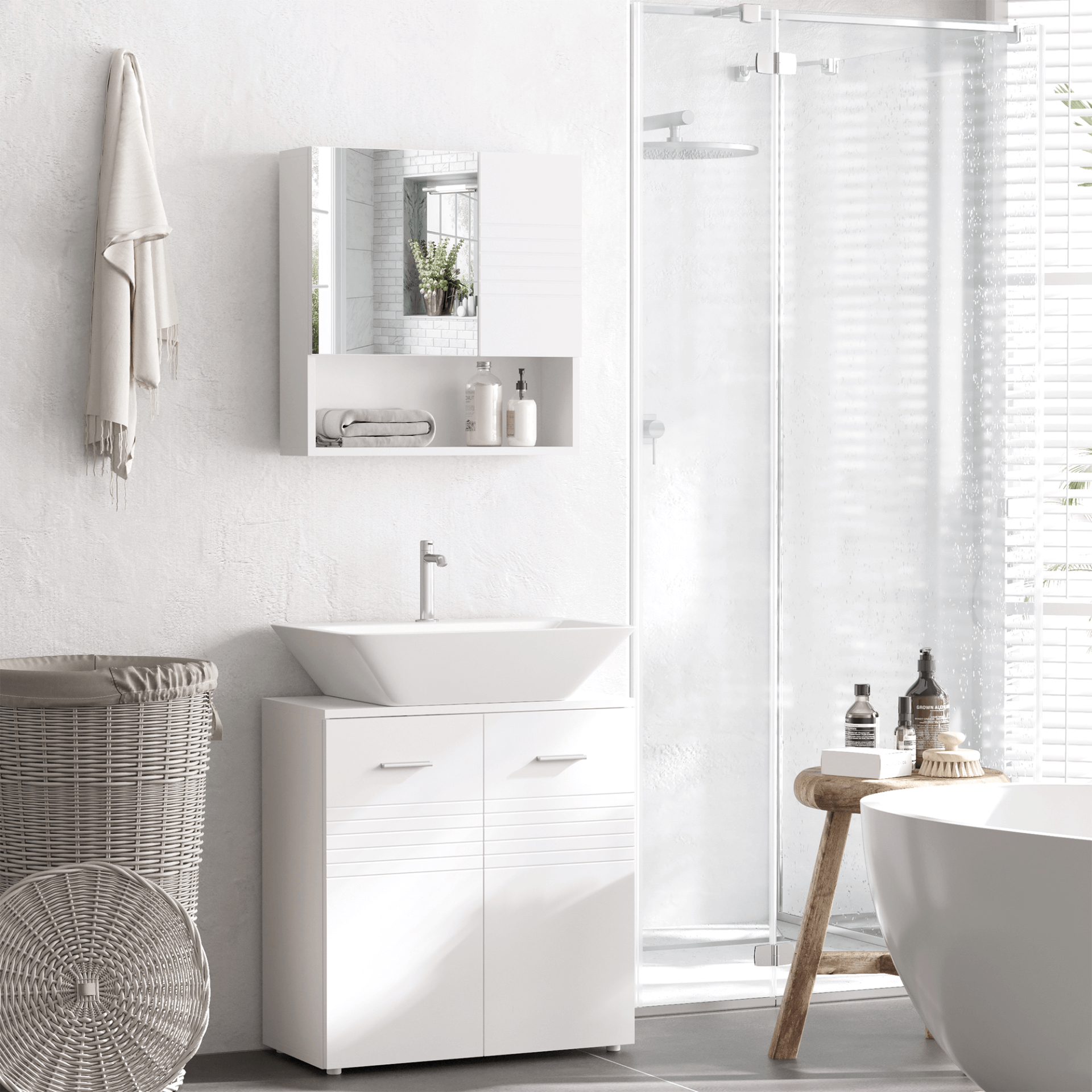 kleankin Bathroom Mirror Cabinet - Stylish Storage Solution, Upgrade your bathroom with the kleankin Mirror Cabinet featuring double doors, adjustable shelves, and ample storage space. Perfect for modern homes!