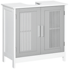 Modern Grey Under Sink Bathroom Cabinet, Adjustable Shelves, Upgrade your bathroom with a stylish, space-saving under sink vanity unit. Slatted doors and adjustable shelves for flexible storage.