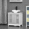 Modern Grey Under Sink Bathroom Cabinet, Adjustable Shelves, Upgrade your bathroom with a stylish, space-saving under sink vanity unit. Slatted doors and adjustable shelves for flexible storage.