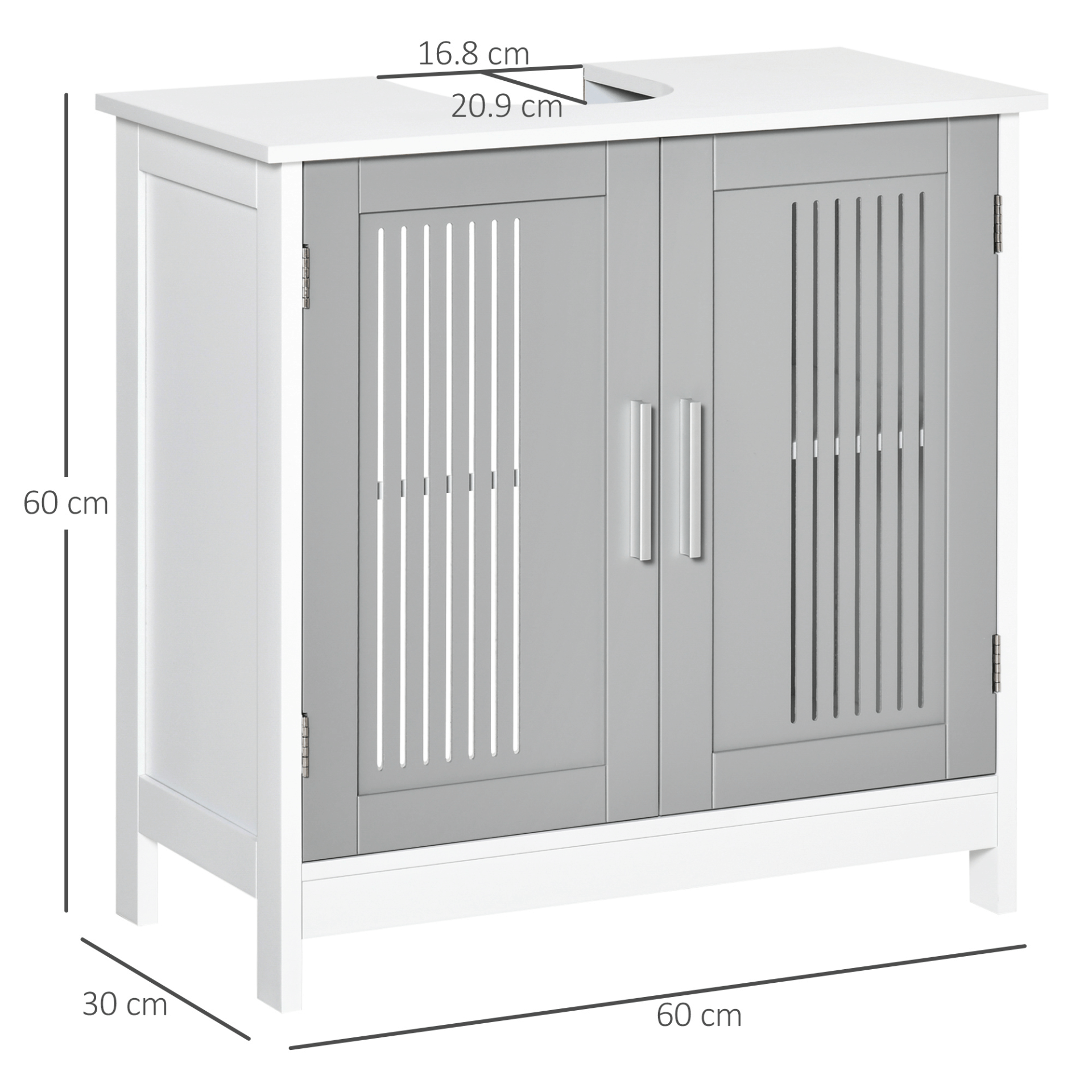 Modern Grey Under Sink Bathroom Cabinet, Adjustable Shelves, Upgrade your bathroom with a stylish, space-saving under sink vanity unit. Slatted doors and adjustable shelves for flexible storage.