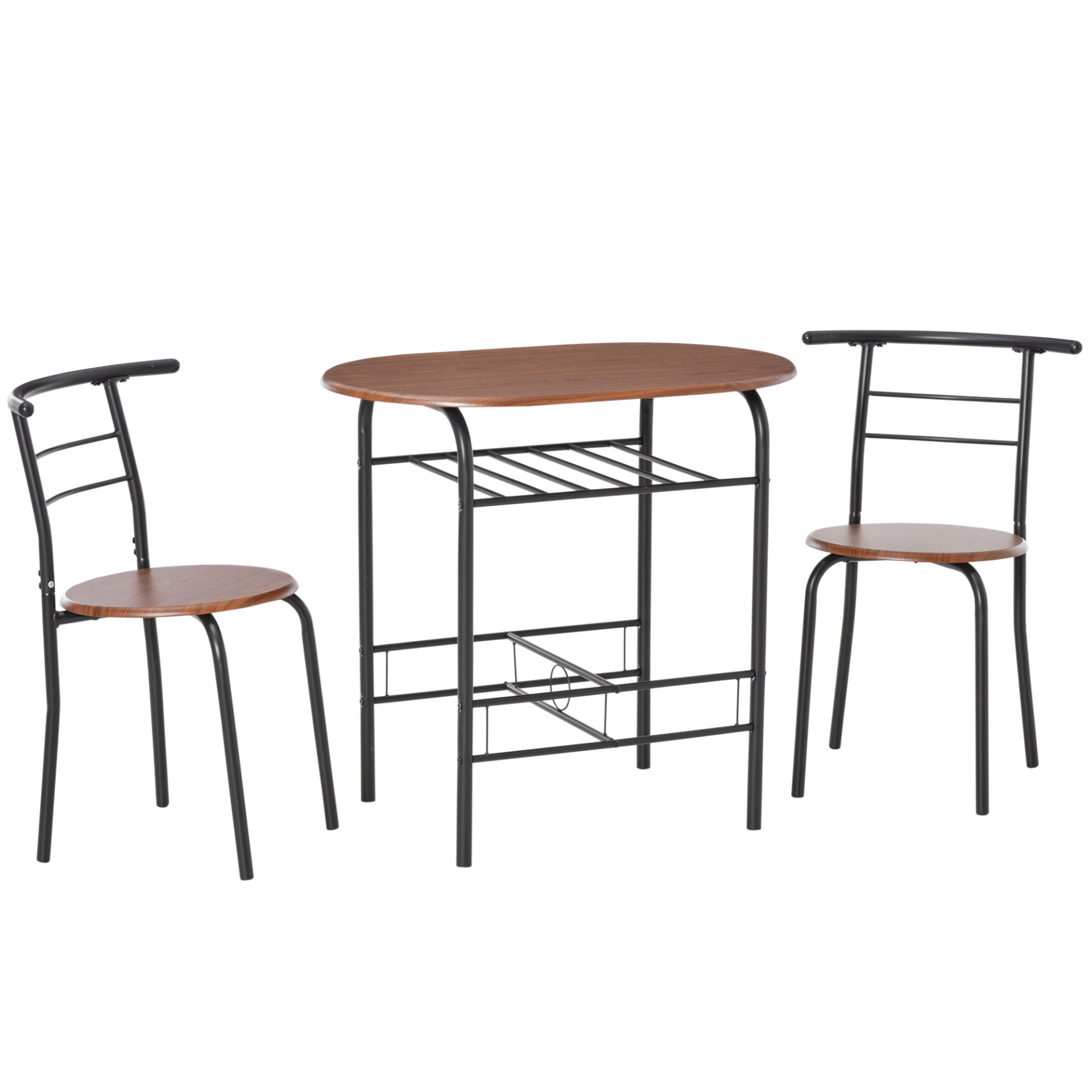 3-Piece Industrial Dining Table Set - great for Small Spaces, Upgrade your space with our 3-piece dining table set, featuring a metal frame, wood top, storage shelf, and 2 chairs. Ideal for kitchens and breakfast nooks.