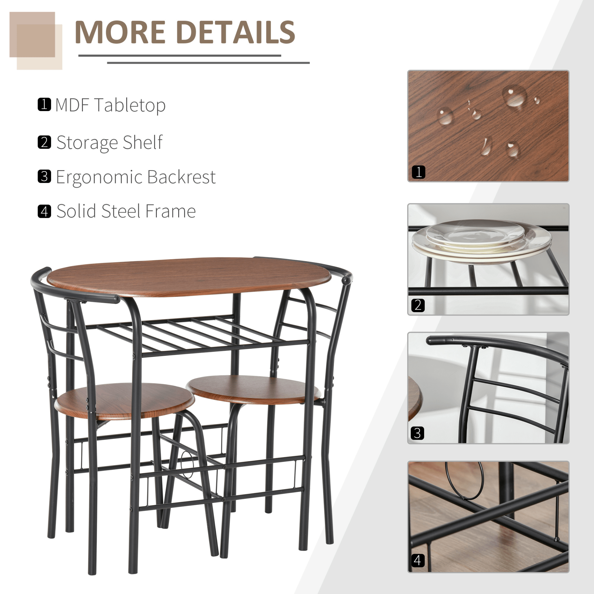 3-Piece Industrial Dining Table Set - great for Small Spaces, Upgrade your space with our 3-piece dining table set, featuring a metal frame, wood top, storage shelf, and 2 chairs. Ideal for kitchens and breakfast nooks.